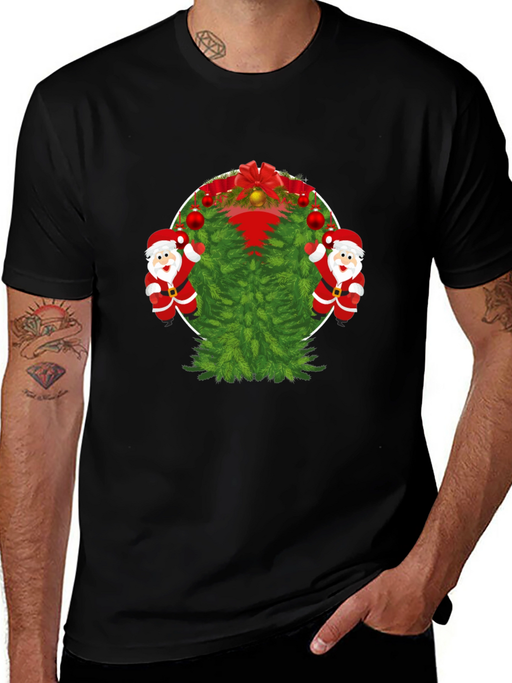 Festive Christmas Tree & Santa T-Shirt