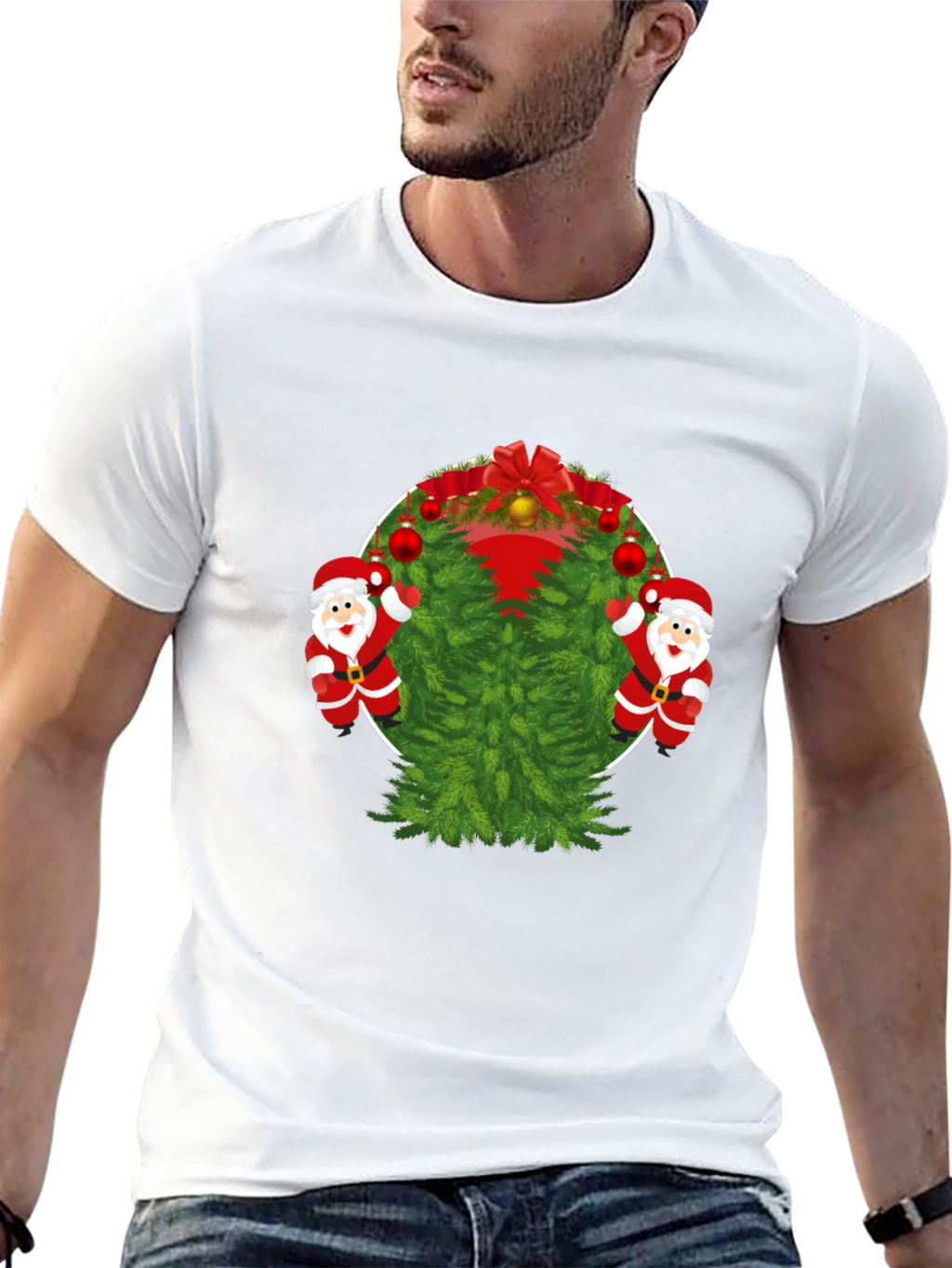 Festive Christmas Tree & Santa T-Shirt