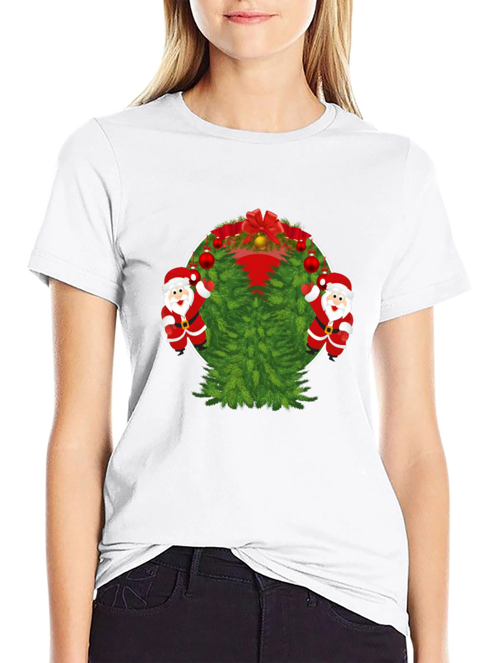 Festive Christmas Tree & Santa T-Shirt