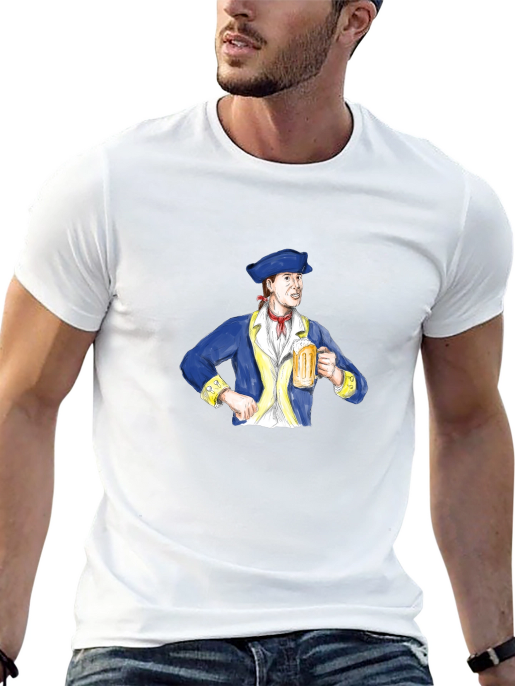 Colonial Man Beer Lover Graphic T-Shirt