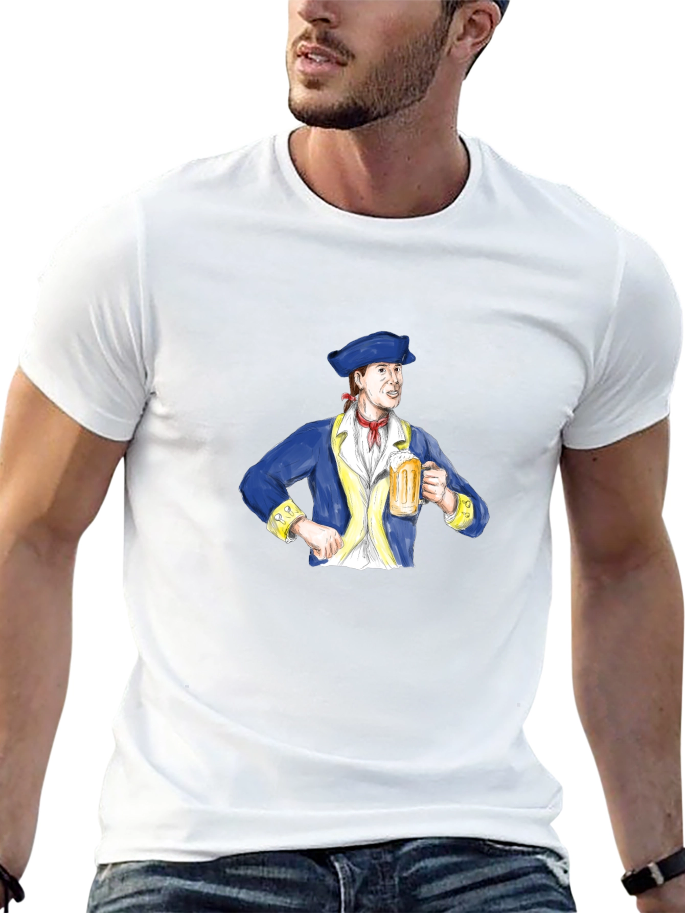 Colonial Man Beer Lover Graphic T-Shirt