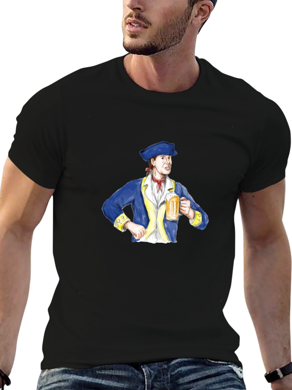 Colonial Man Beer Lover Graphic T-Shirt