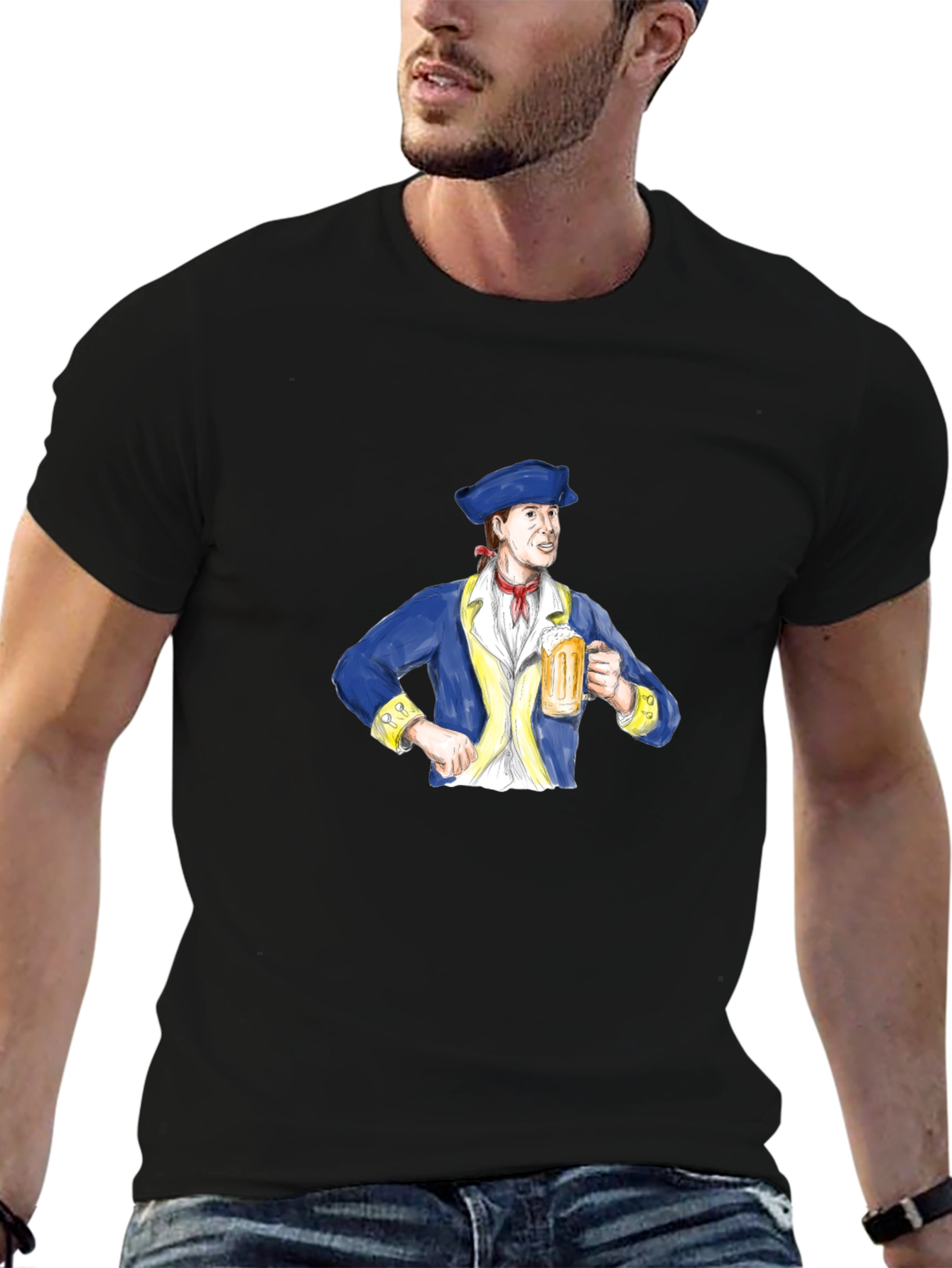 Colonial Man Beer Lover Graphic T-Shirt