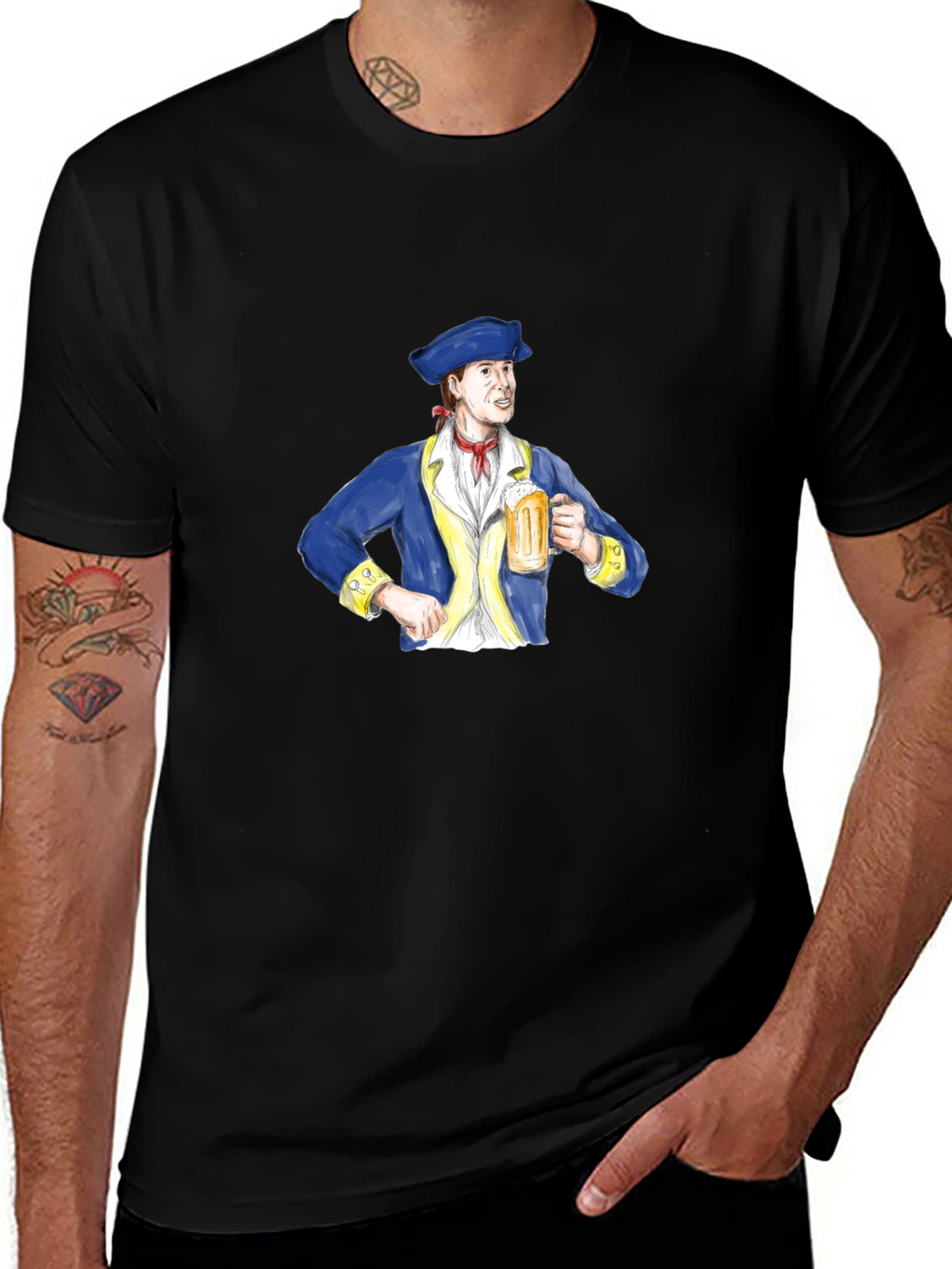 Colonial Man Beer Lover Graphic T-Shirt