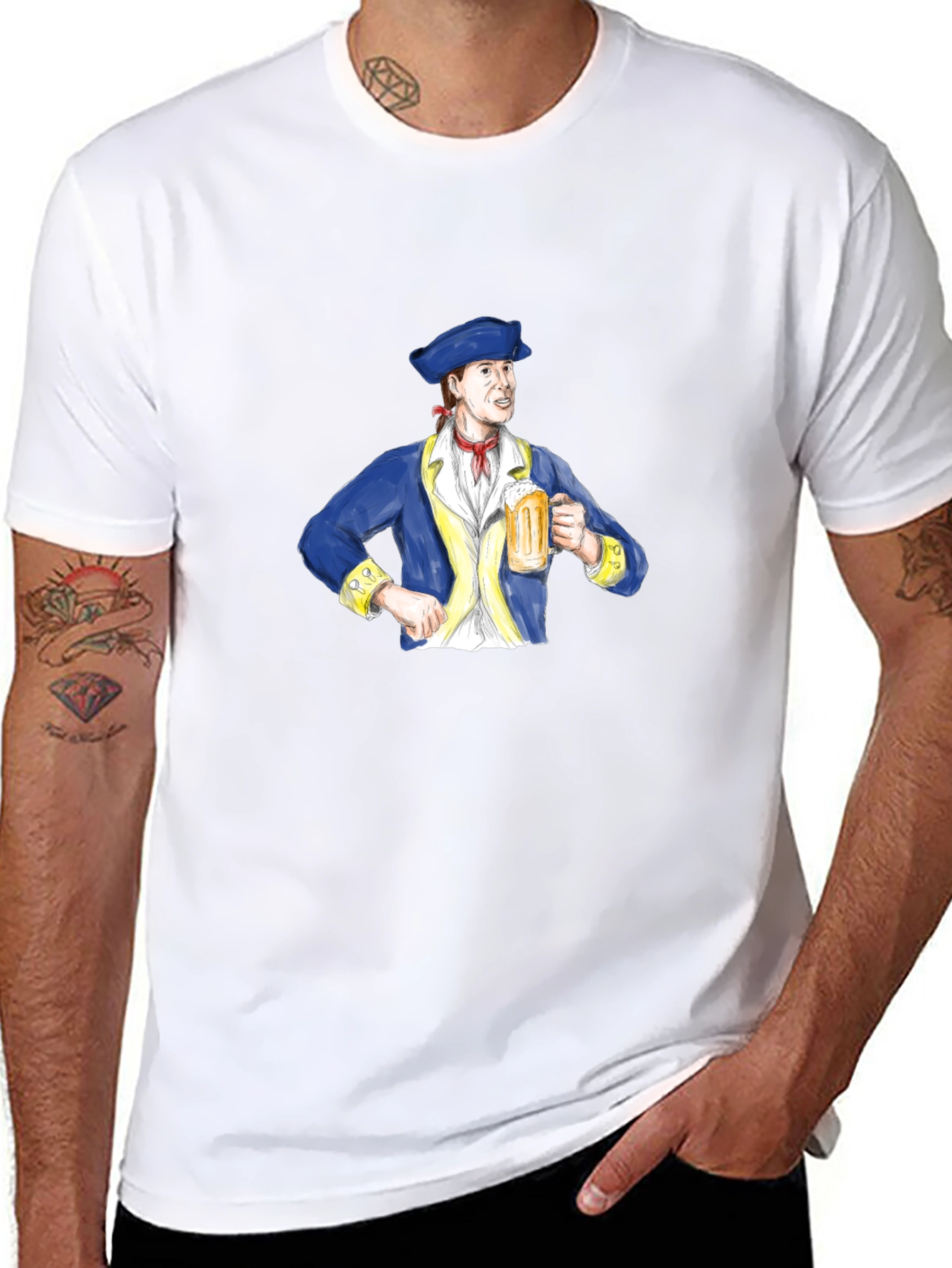 Colonial Man Beer Lover Graphic T-Shirt