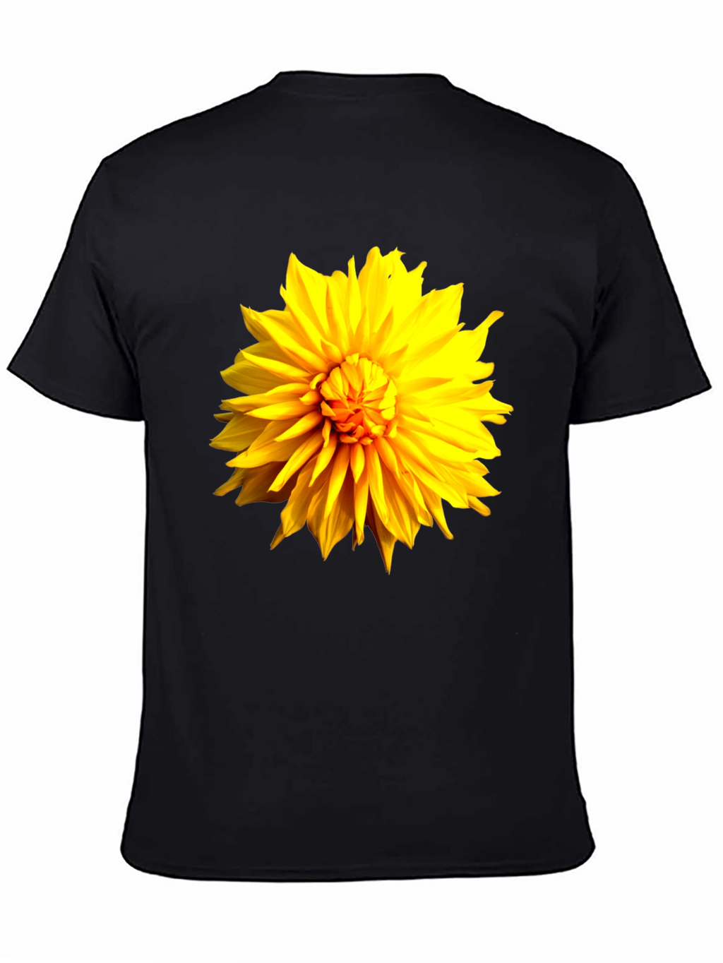 Black T-Shirt with Bright Yellow Flower Graphic