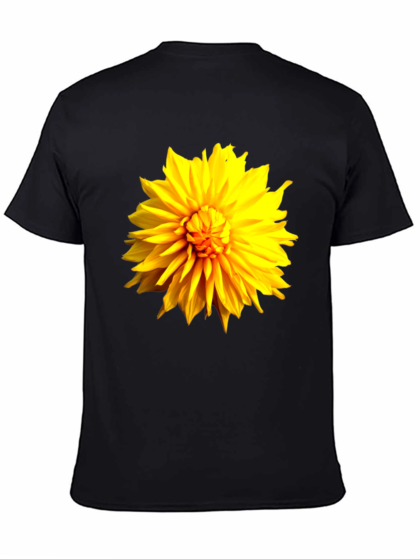 Black T-Shirt with Bright Yellow Flower Graphic