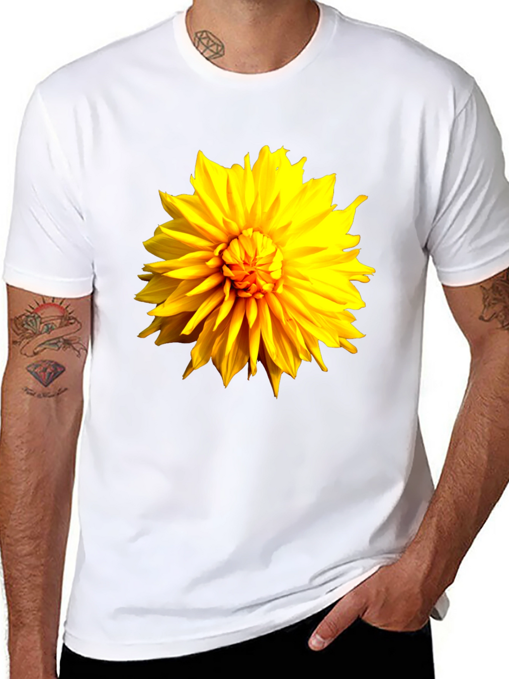 Black T-Shirt with Bright Yellow Flower Graphic