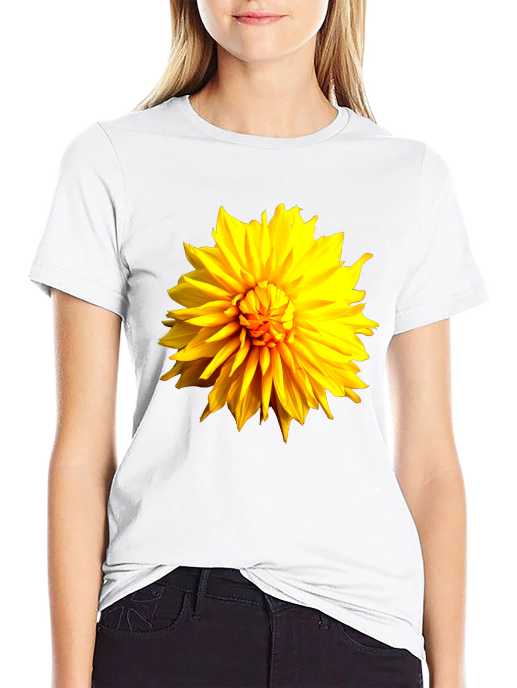 Black T-Shirt with Bright Yellow Flower Graphic