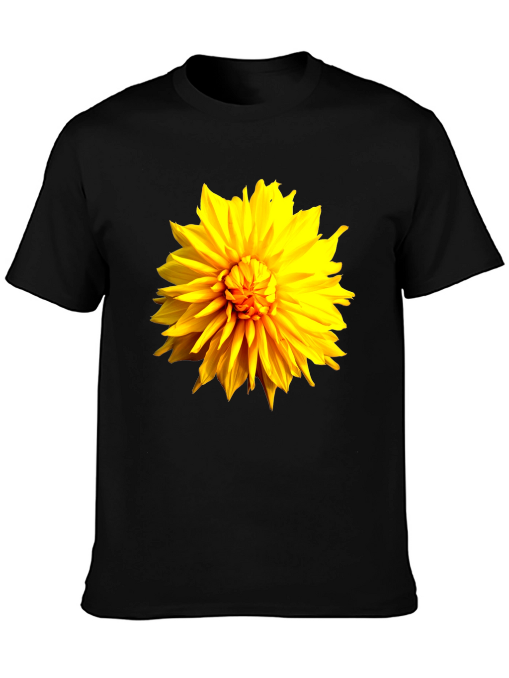Black T-Shirt with Bright Yellow Flower Graphic