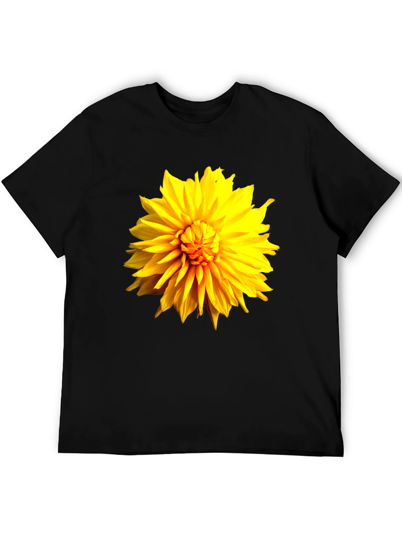Black T-Shirt with Bright Yellow Flower Graphic