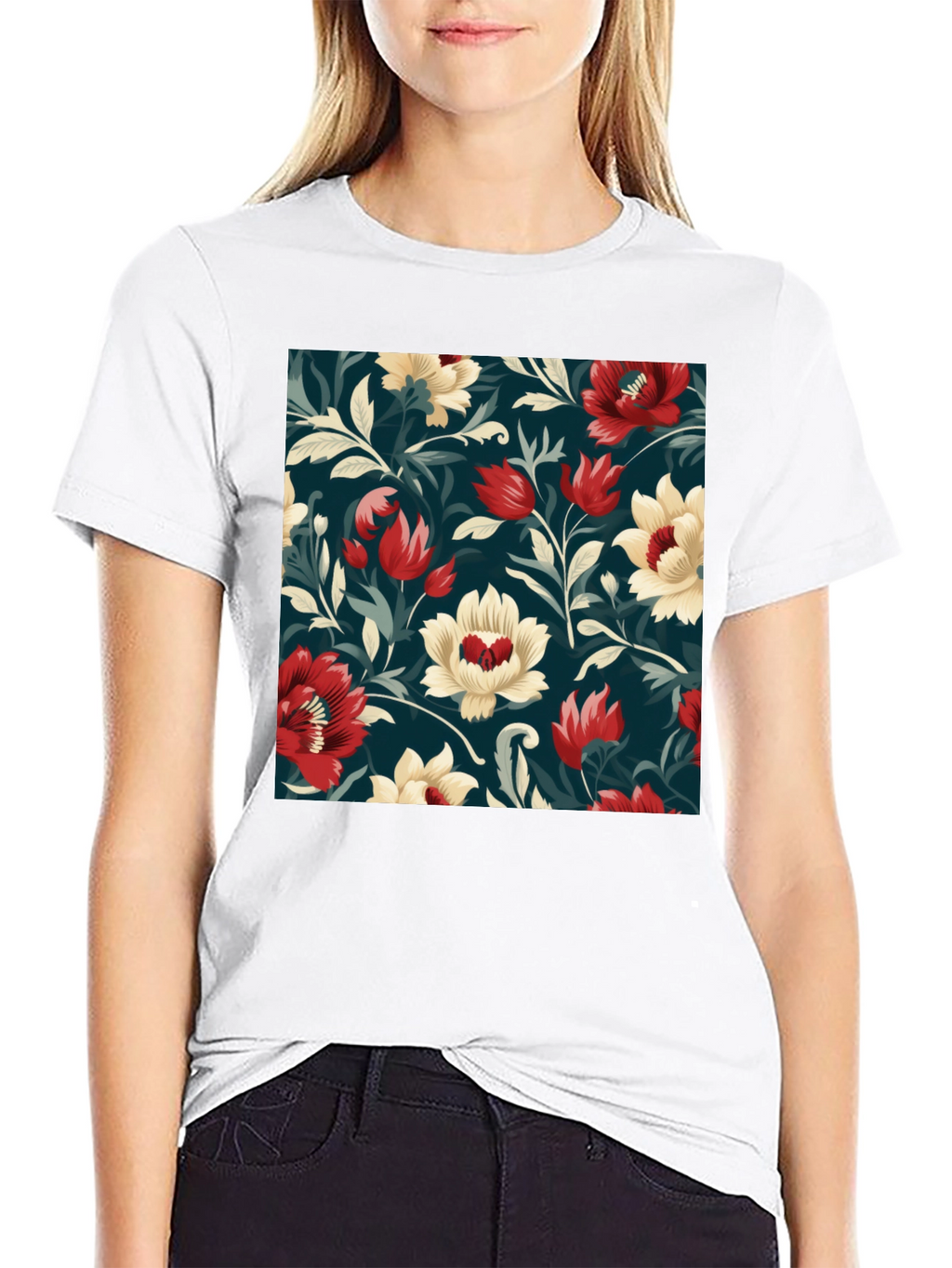Floral Pattern Black T-Shirt