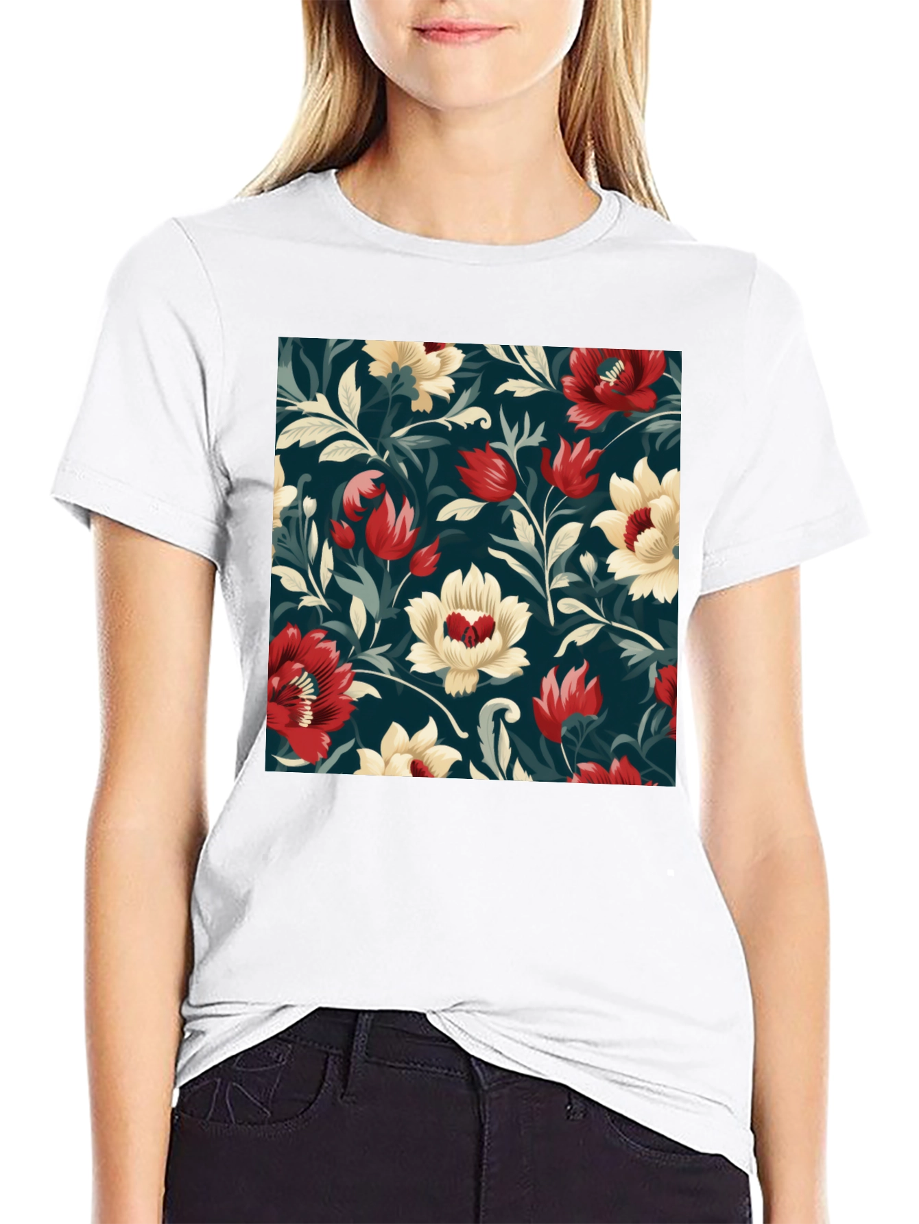 Floral Pattern Black T-Shirt