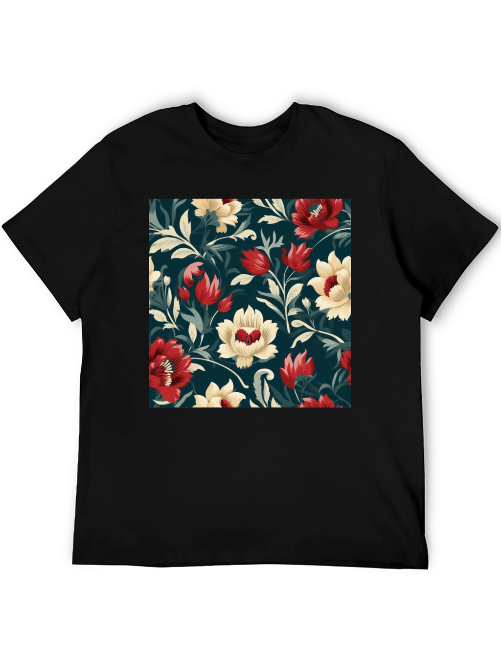 Floral Pattern Black T-Shirt