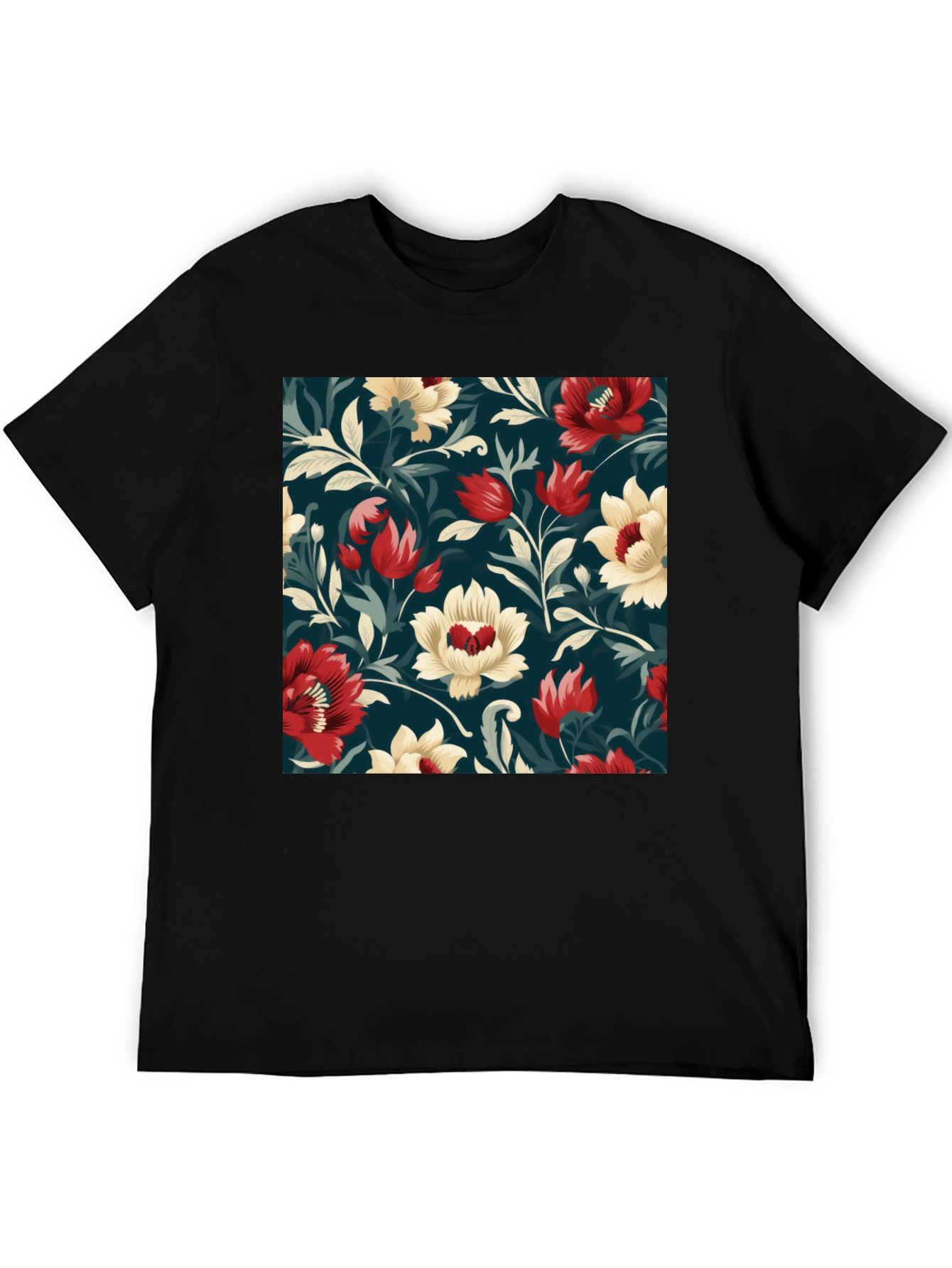 Floral Pattern Black T-Shirt