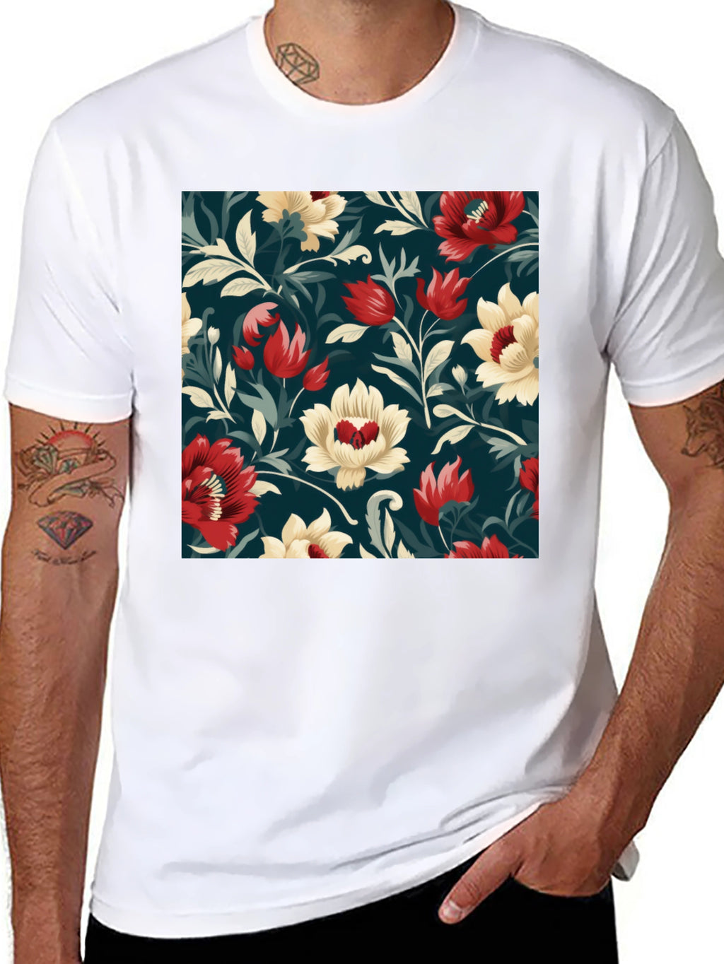 Floral Pattern Black T-Shirt