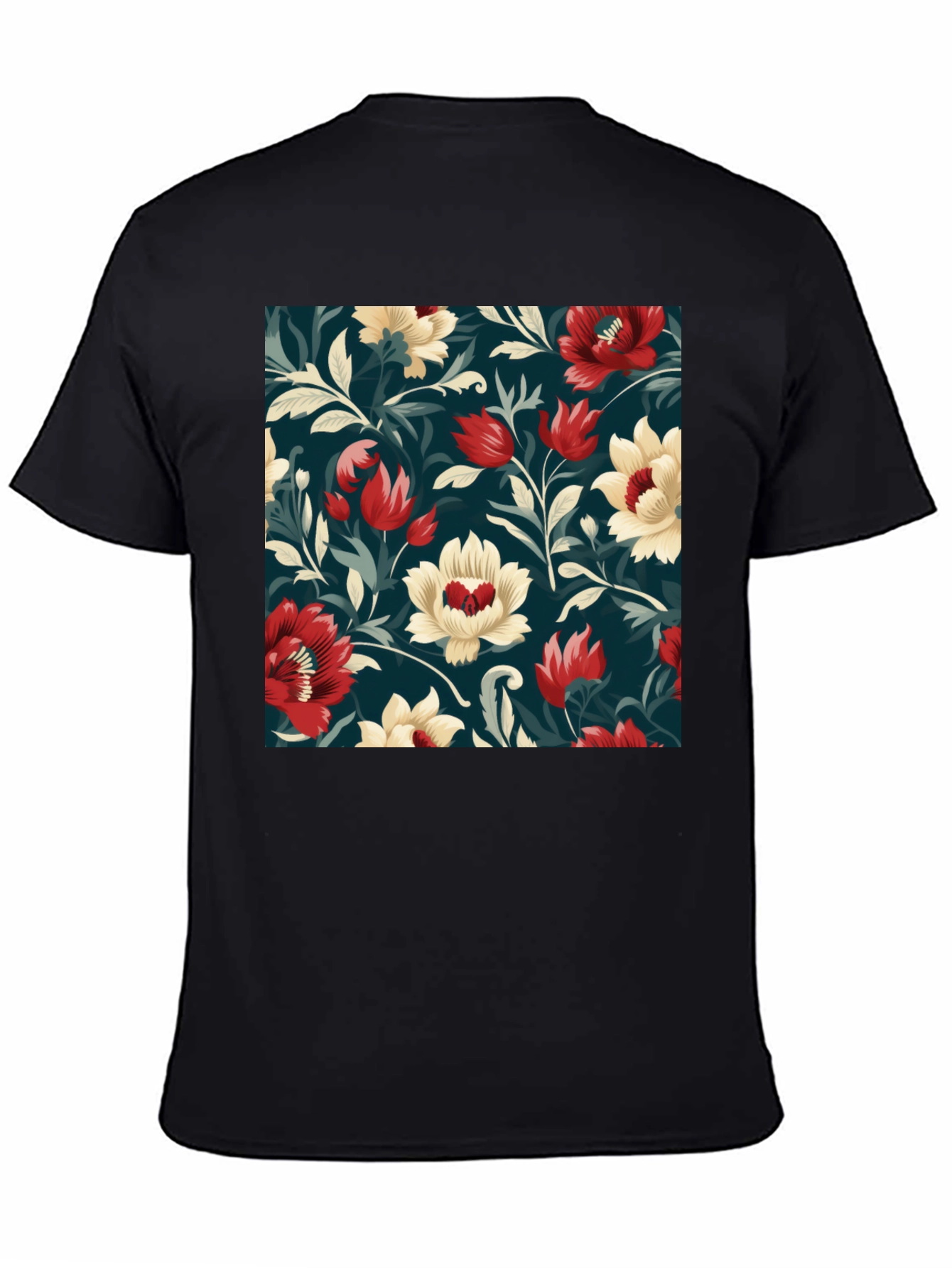 Floral Pattern Black T-Shirt