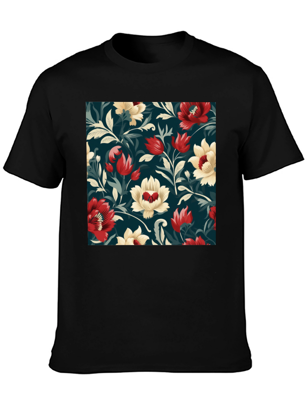 Floral Pattern Black T-Shirt