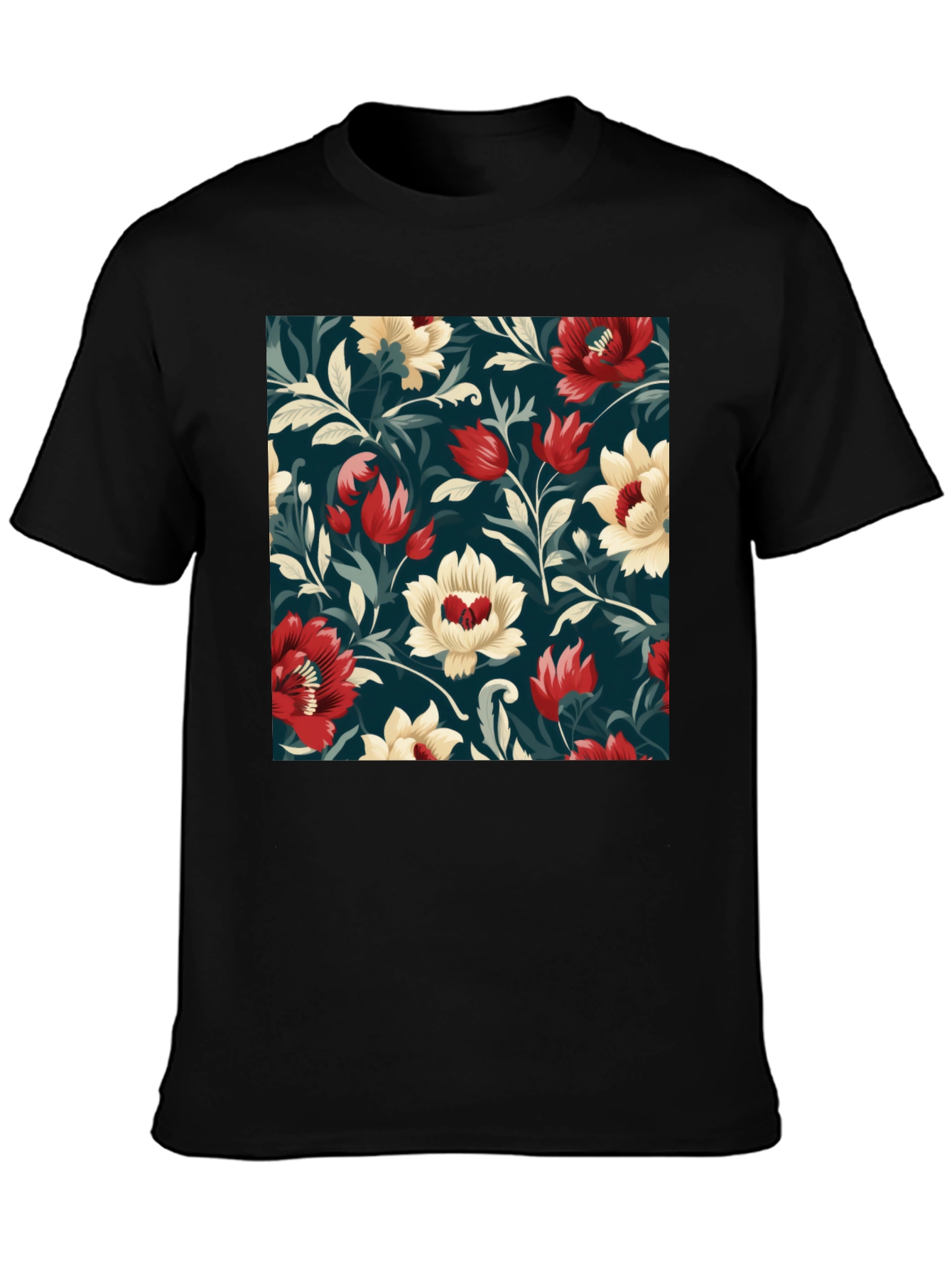 Floral Pattern Black T-Shirt