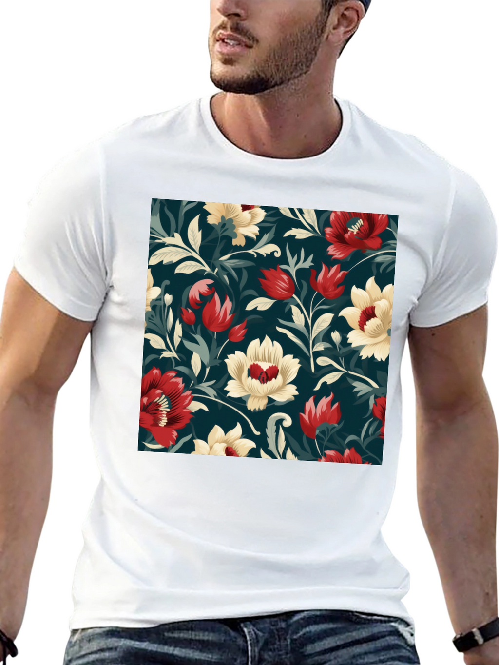 Floral Pattern Black T-Shirt