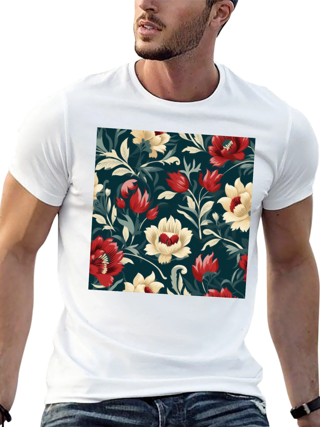 Floral Pattern Black T-Shirt
