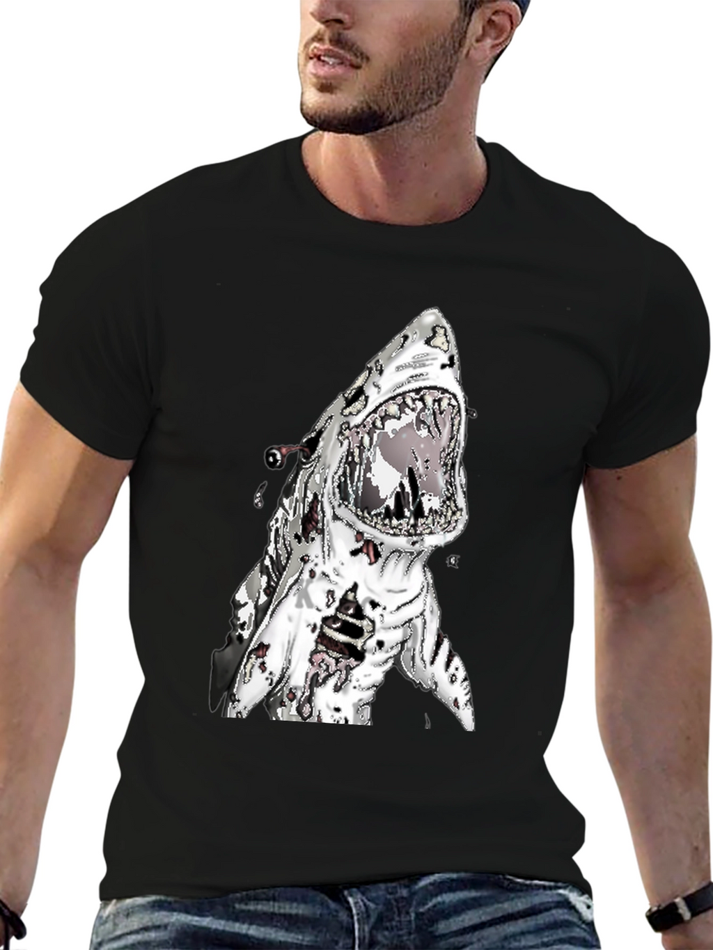 Zombie Shark Attack Graphic Tee - Black