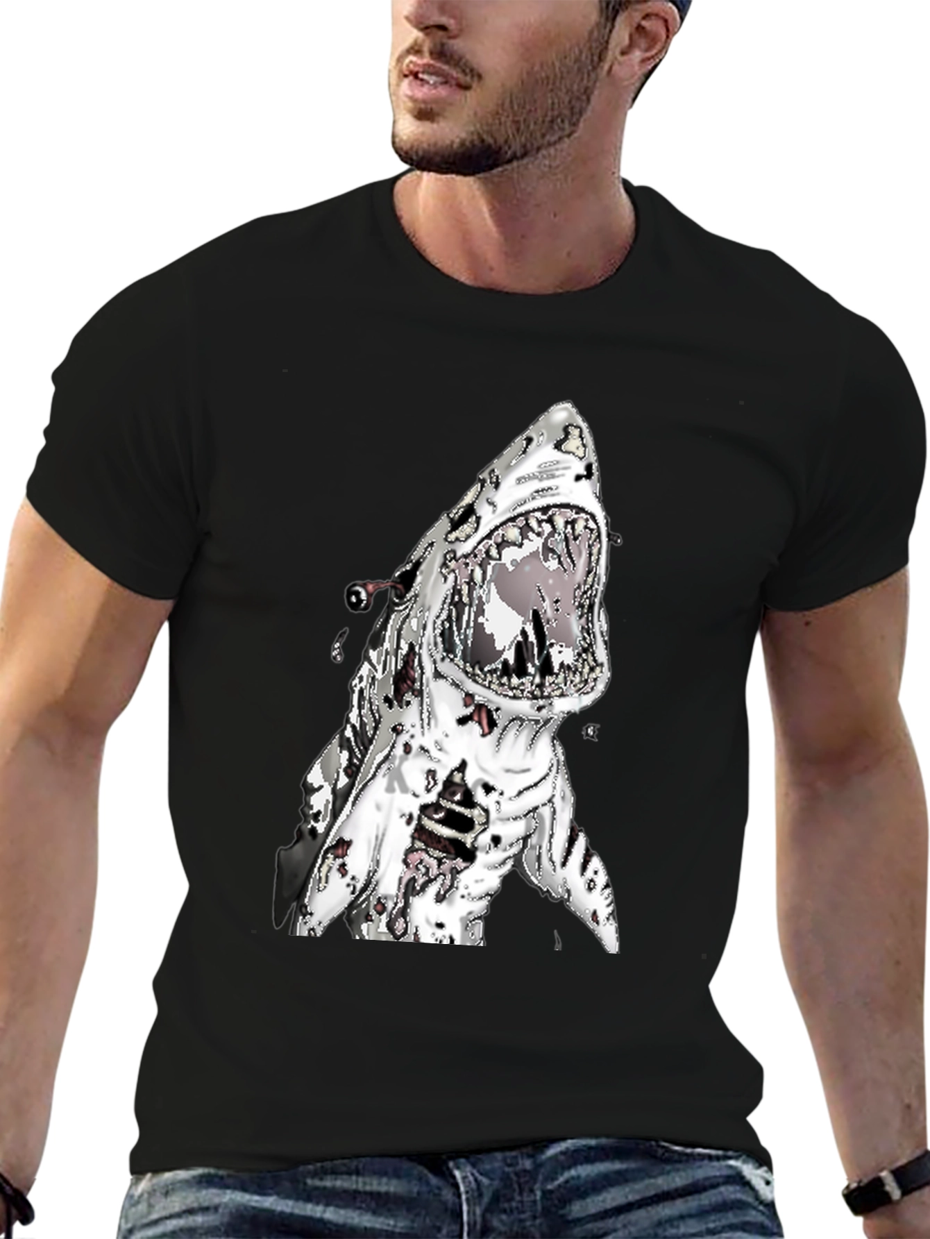Zombie Shark Attack Graphic Tee - Black