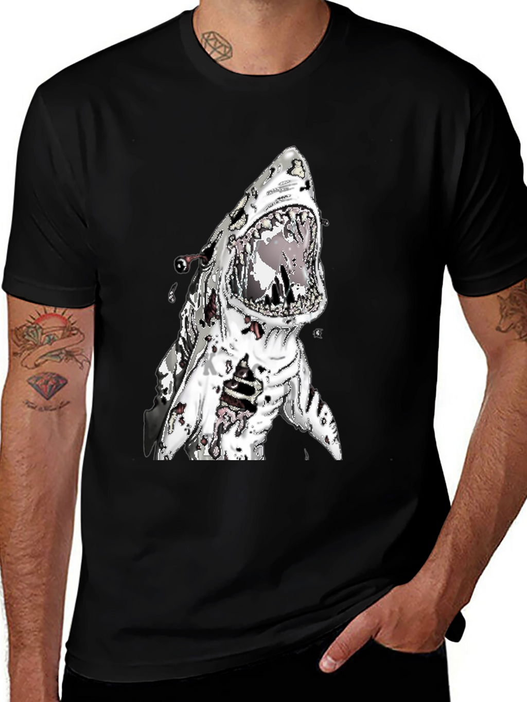 Zombie Shark Attack Graphic Tee - Black