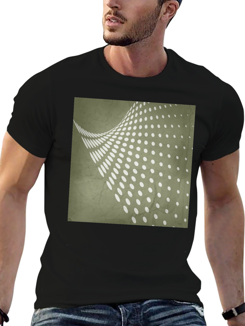 Retro Dot Pattern Black T-Shirt