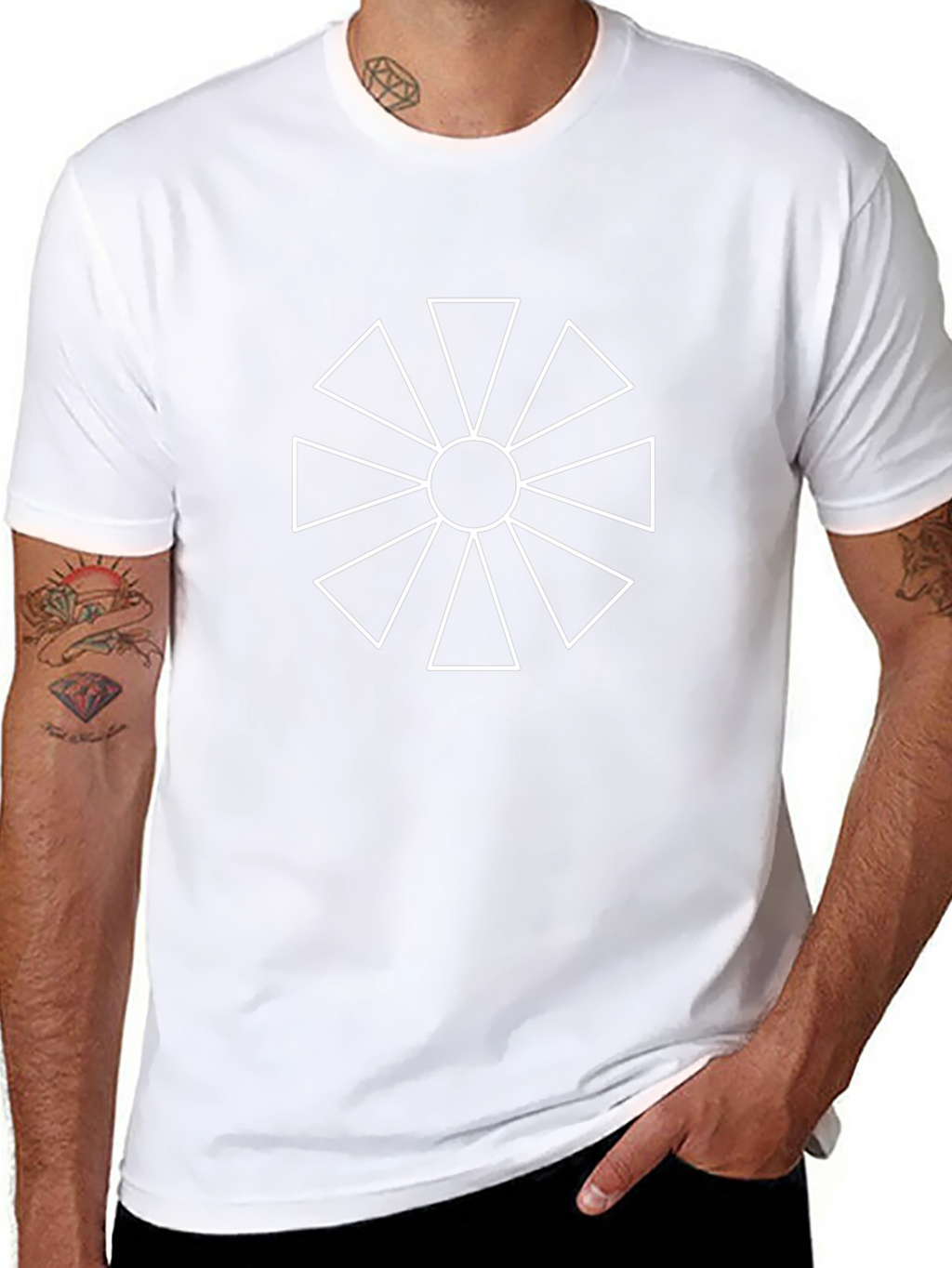 Geometric Sunburst Graphic Tee - Black