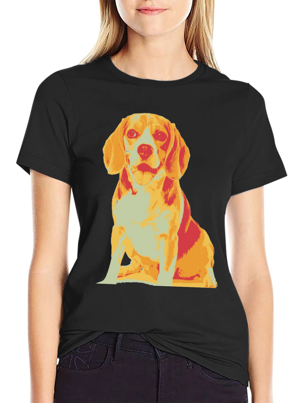 Dog Graphic T-Shirt Black Crew Neck Casual Style