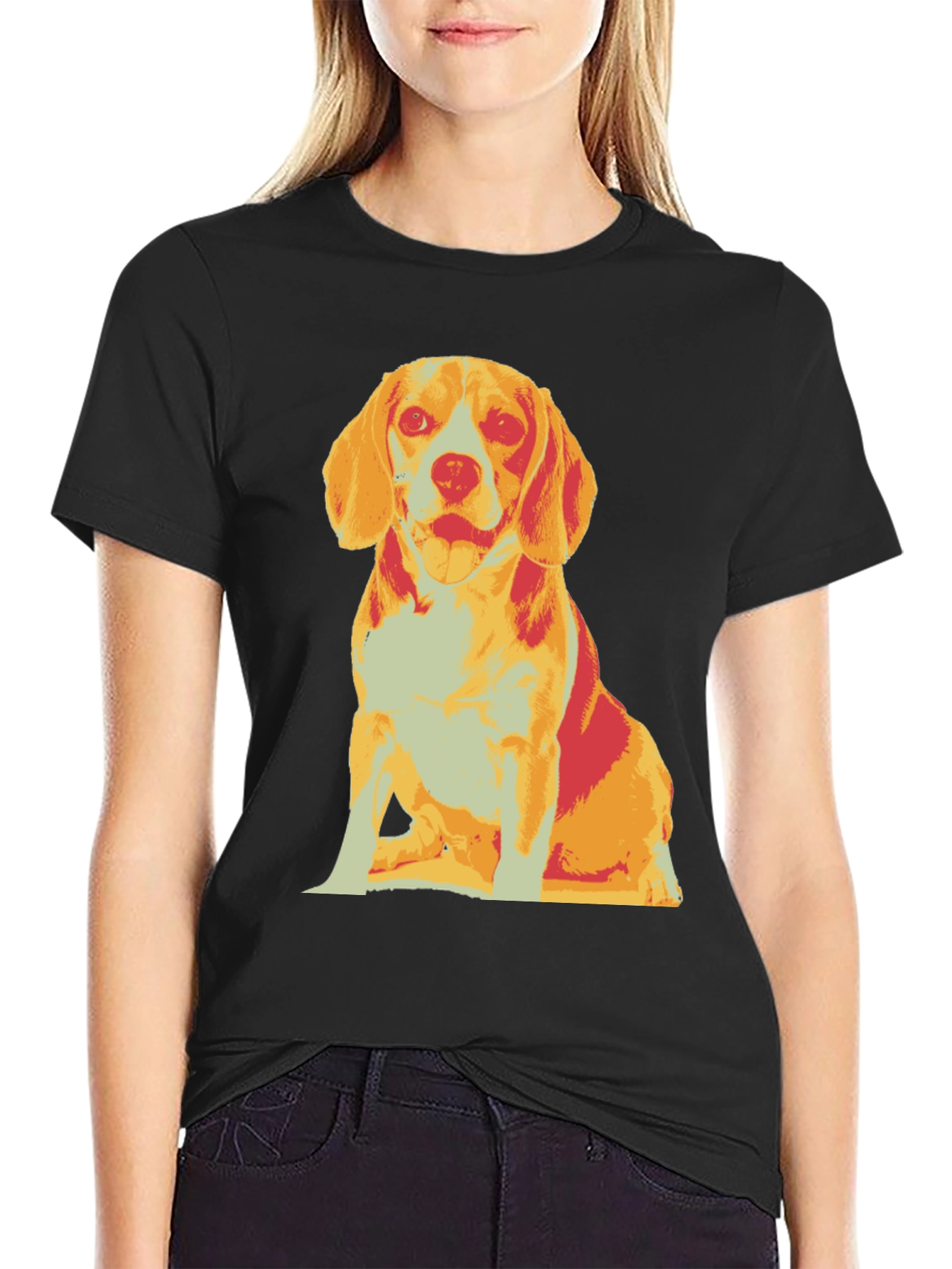 Dog Graphic T-Shirt Black Crew Neck Casual Style