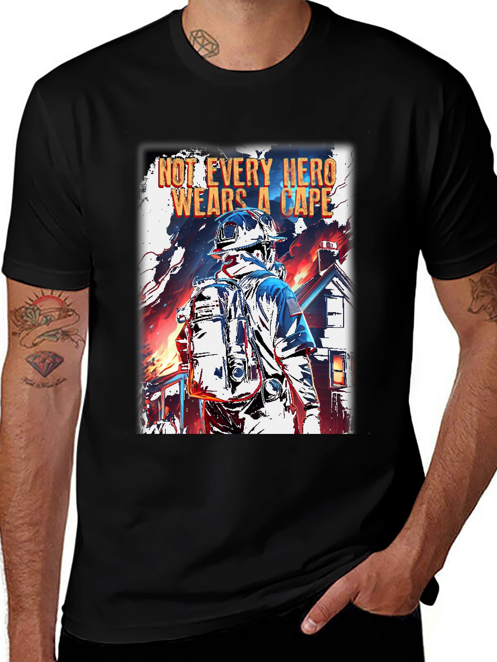 Hero Firefighter Graphic T-Shirt - Black