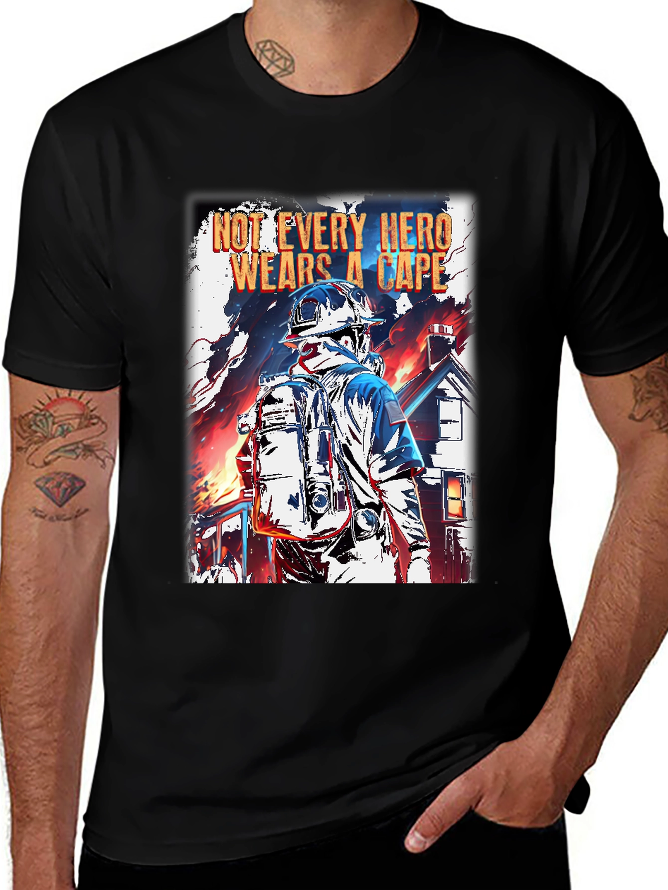 Hero Firefighter Graphic T-Shirt - Black