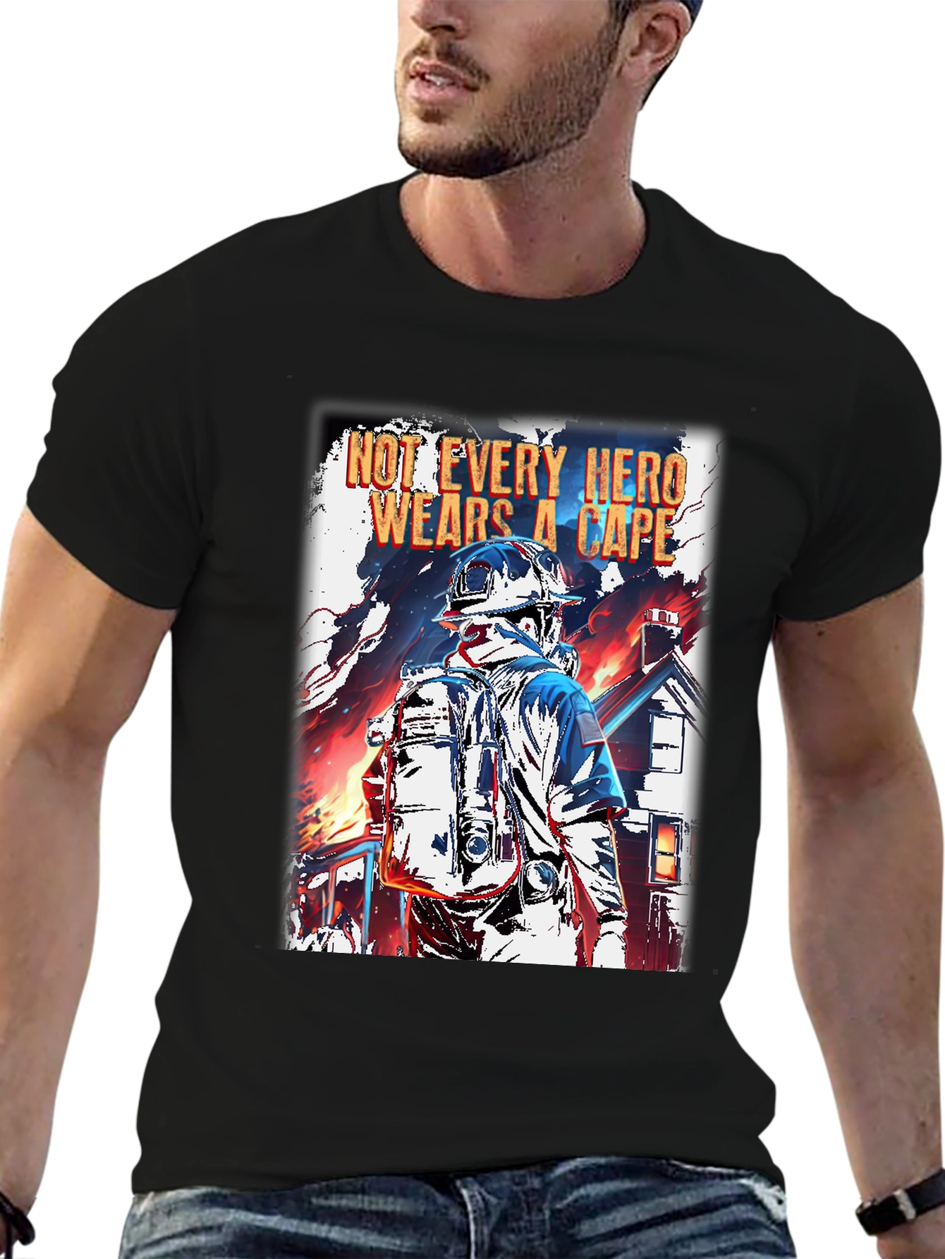 Hero Firefighter Graphic T-Shirt - Black