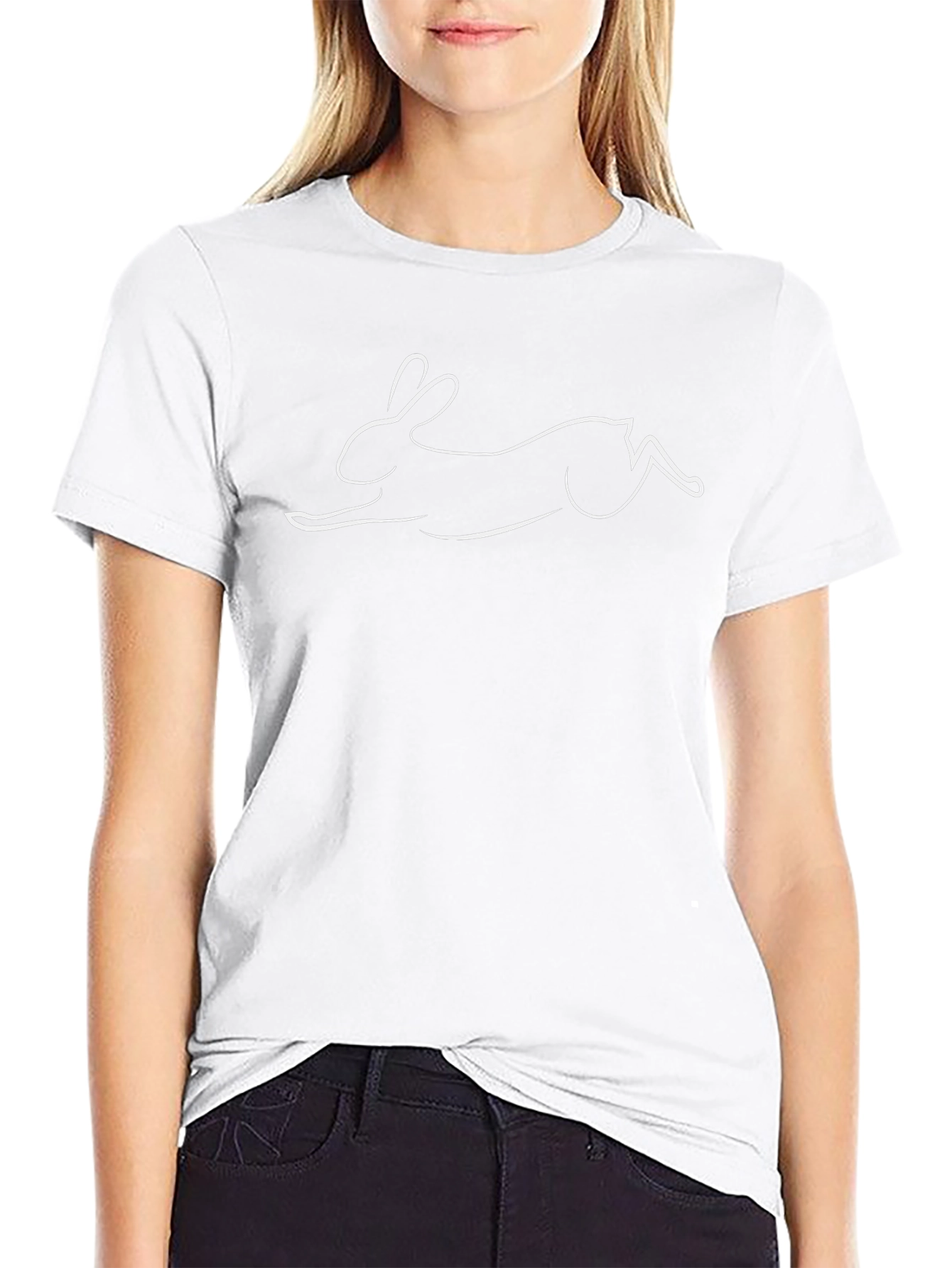 Rabbit Outline Tee - Black Cotton