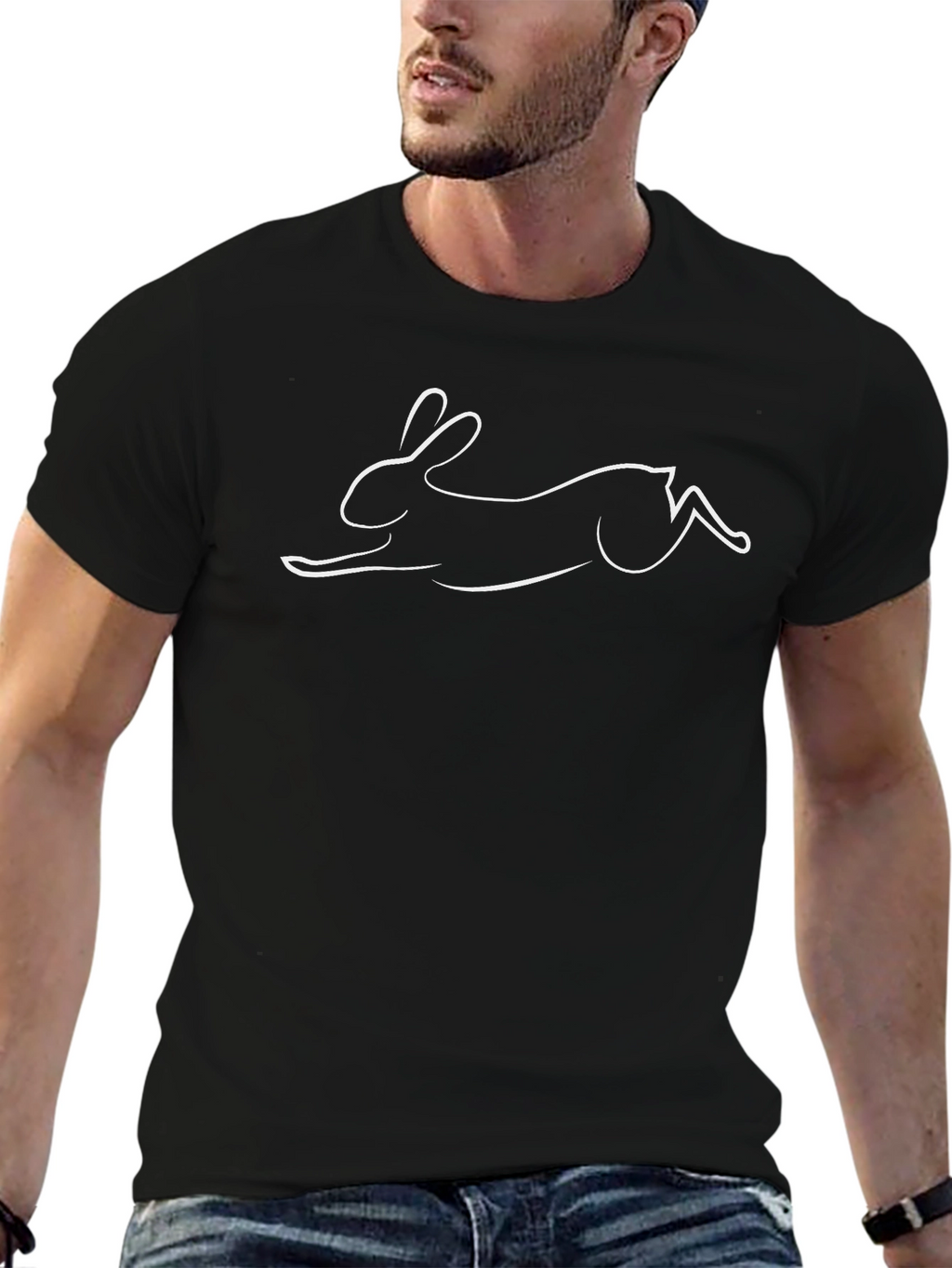 Rabbit Outline Tee - Black Cotton