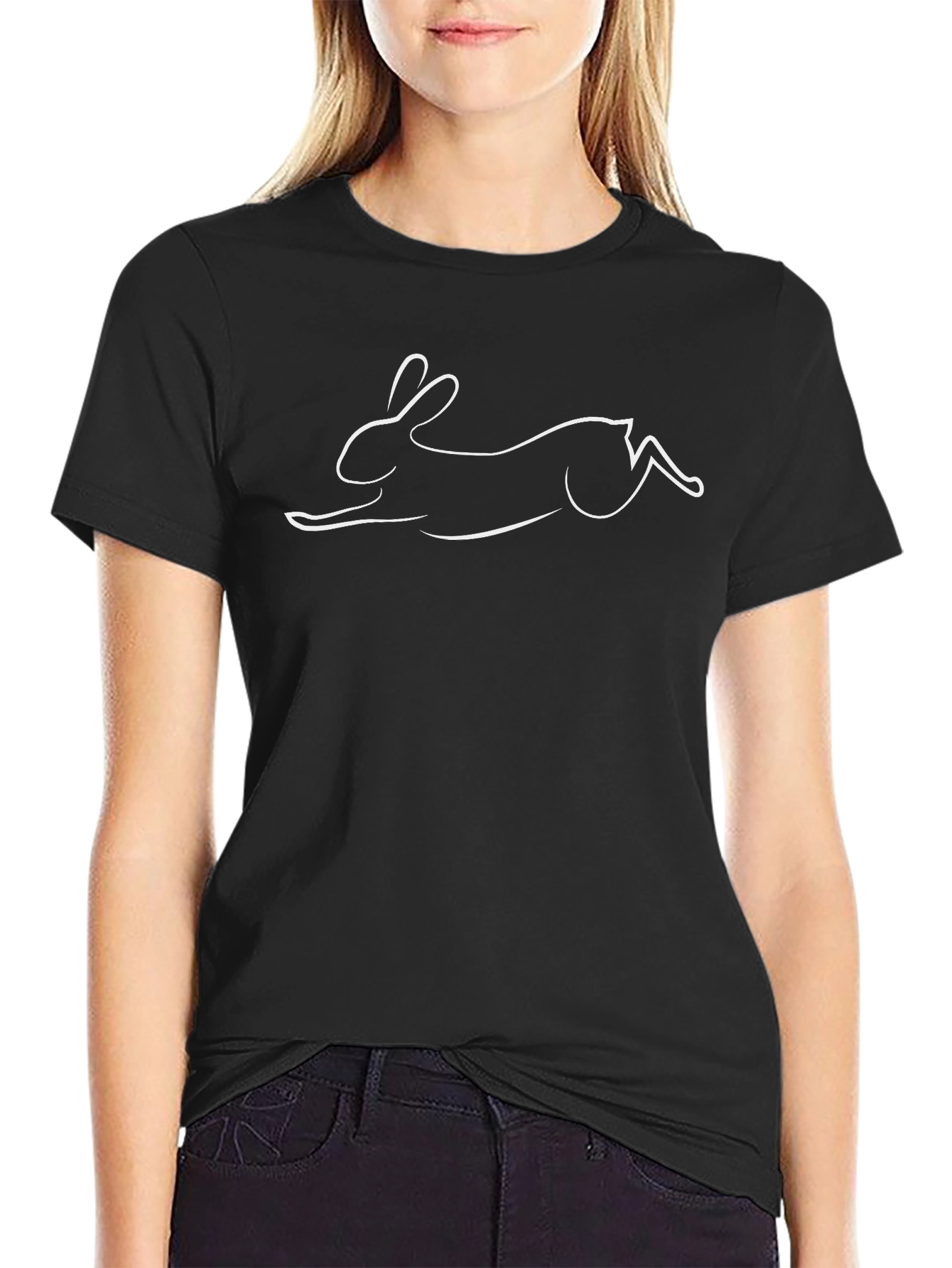 Rabbit Outline Tee - Black Cotton