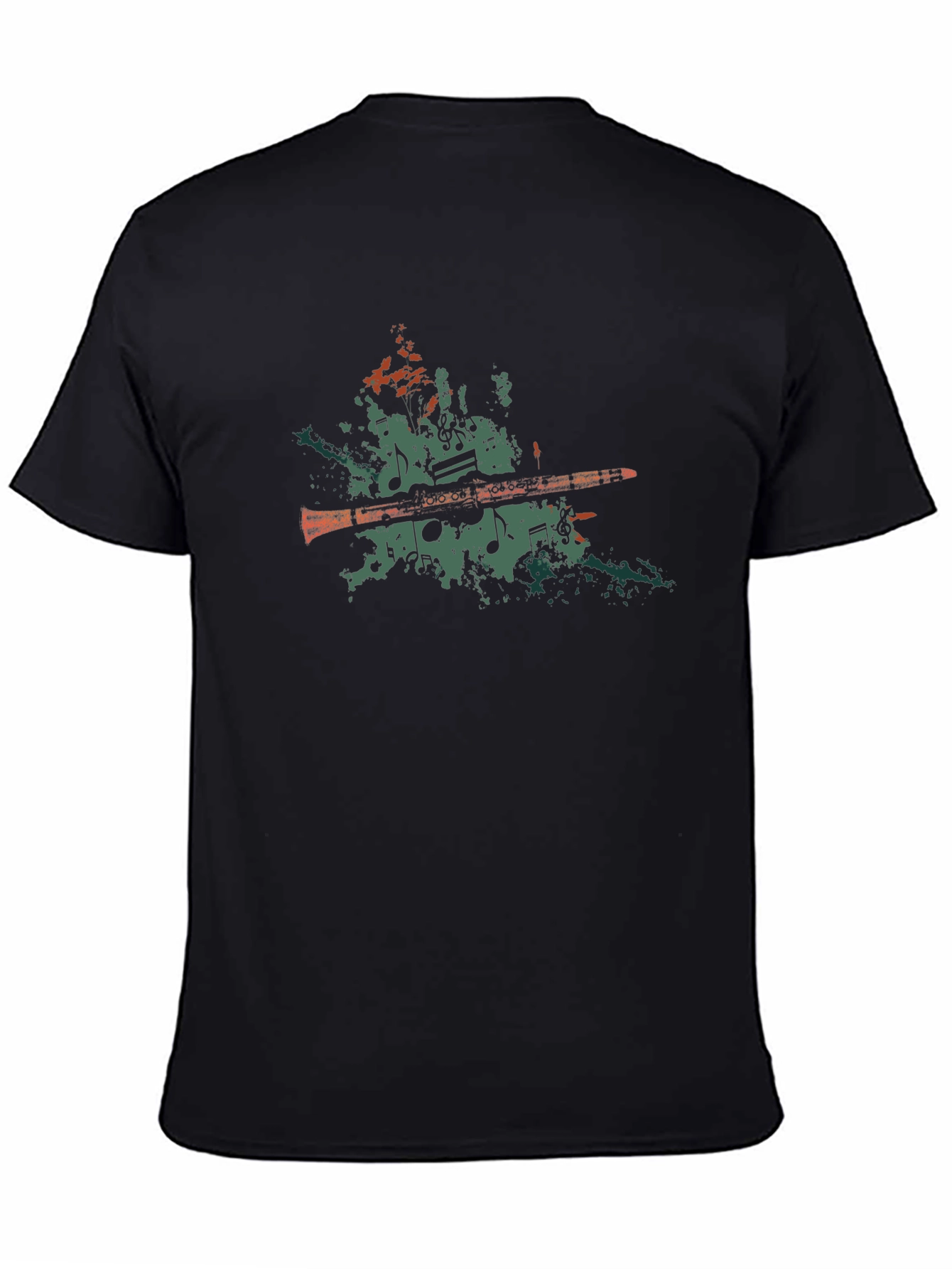 Musical Notes Clarinet Graphic Tee - Black