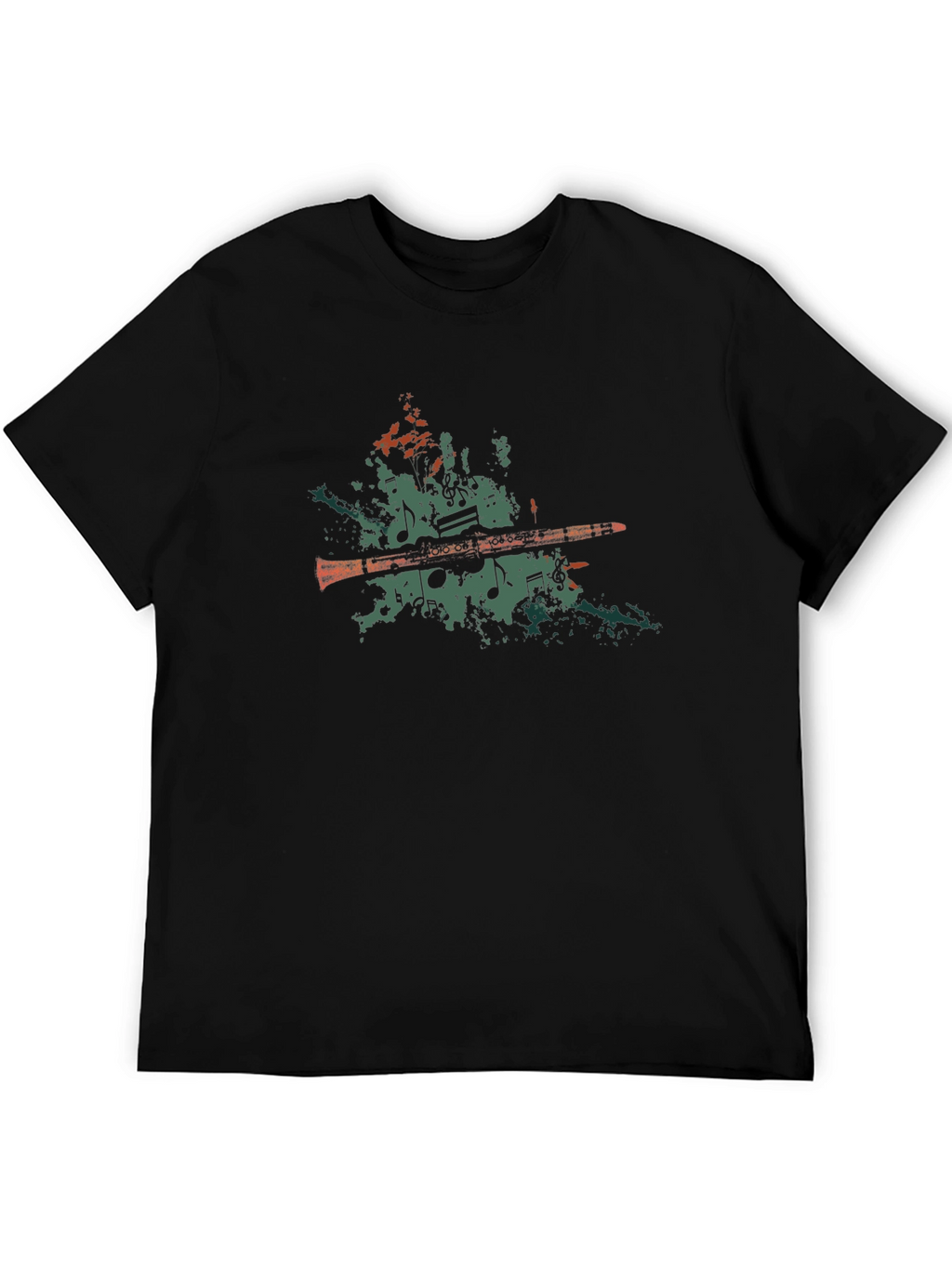 Musical Notes Clarinet Graphic Tee - Black
