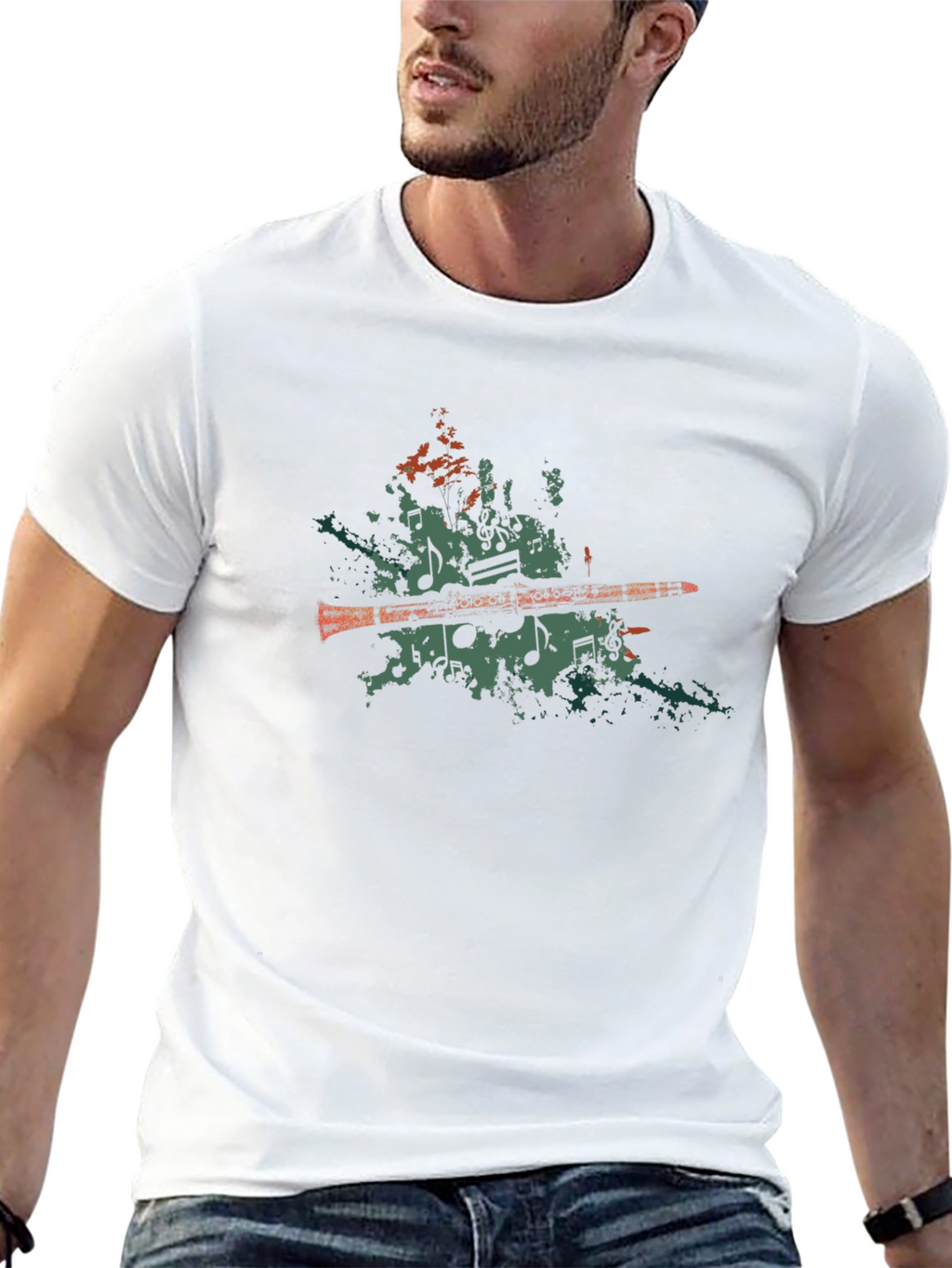 Musical Notes Clarinet Graphic Tee - Black