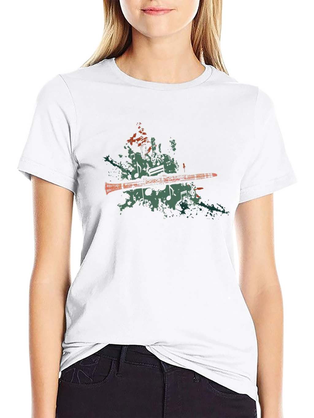 Musical Notes Clarinet Graphic Tee - Black