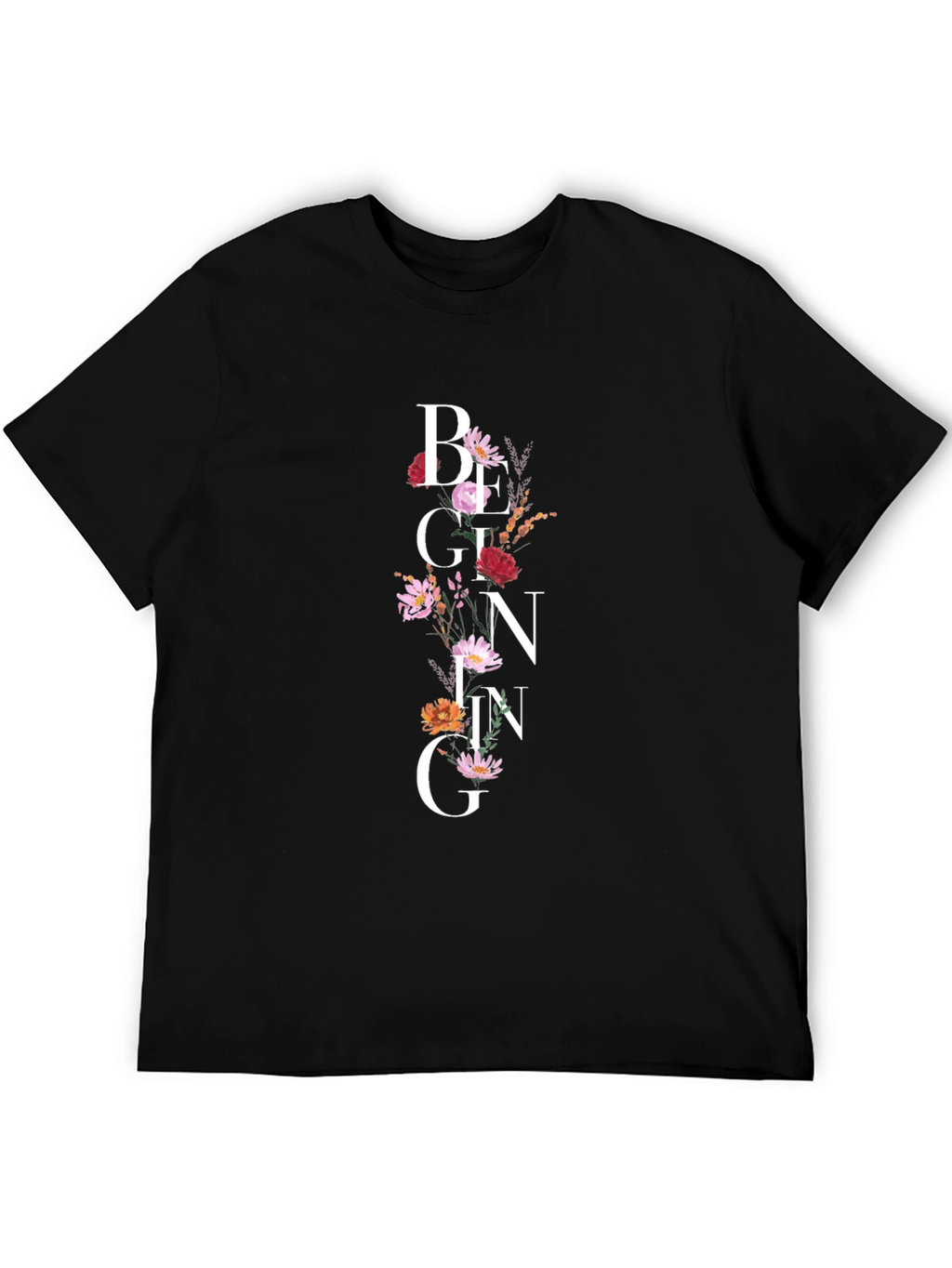 Floral Beginning Graphic Black T-Shirt