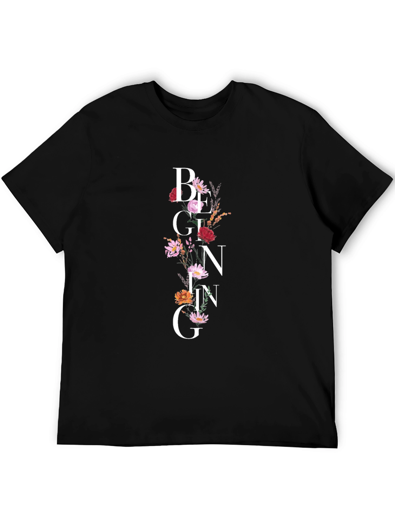 Floral Beginning Graphic Black T-Shirt