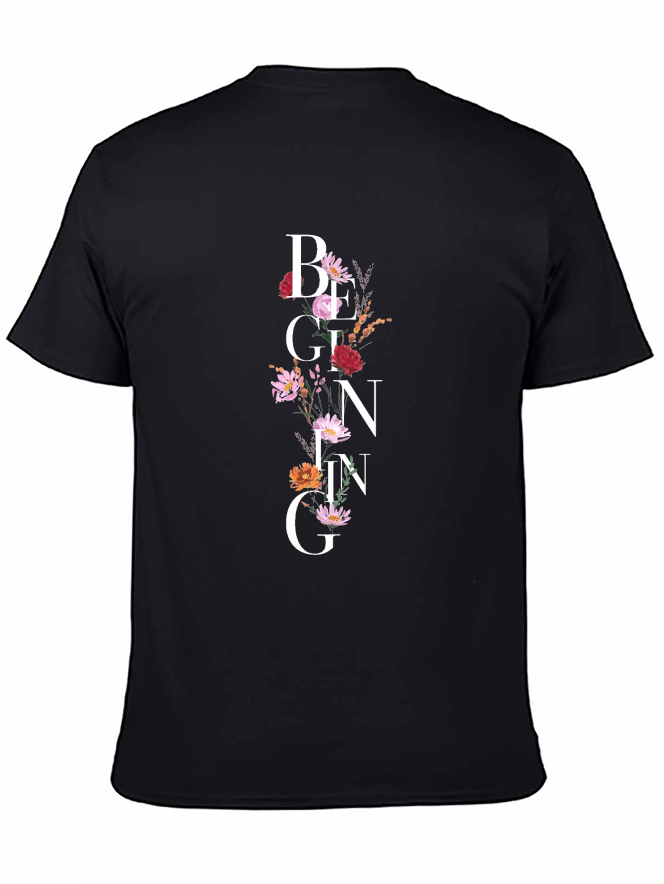 Floral Beginning Graphic Black T-Shirt
