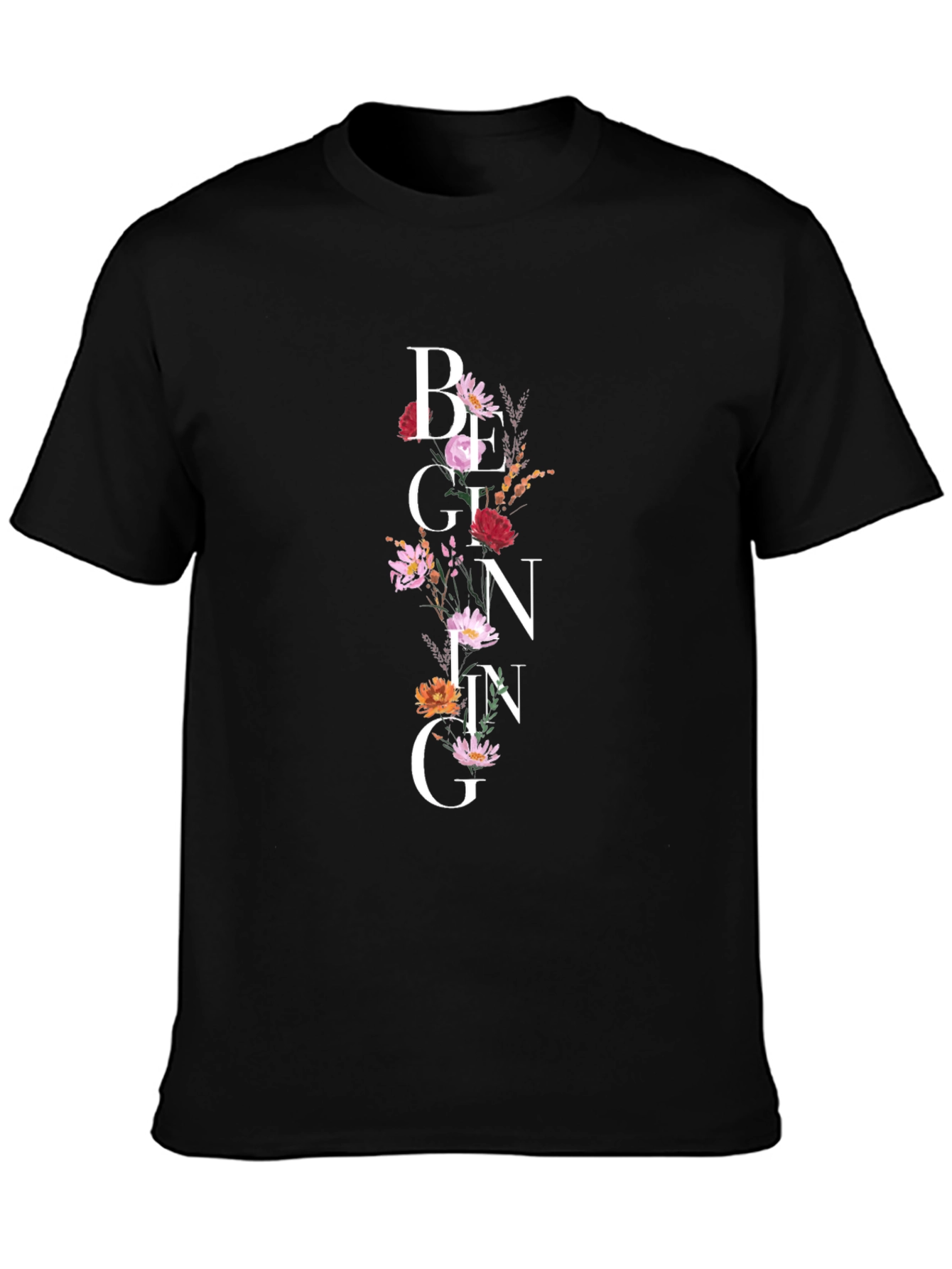Floral Beginning Graphic Black T-Shirt