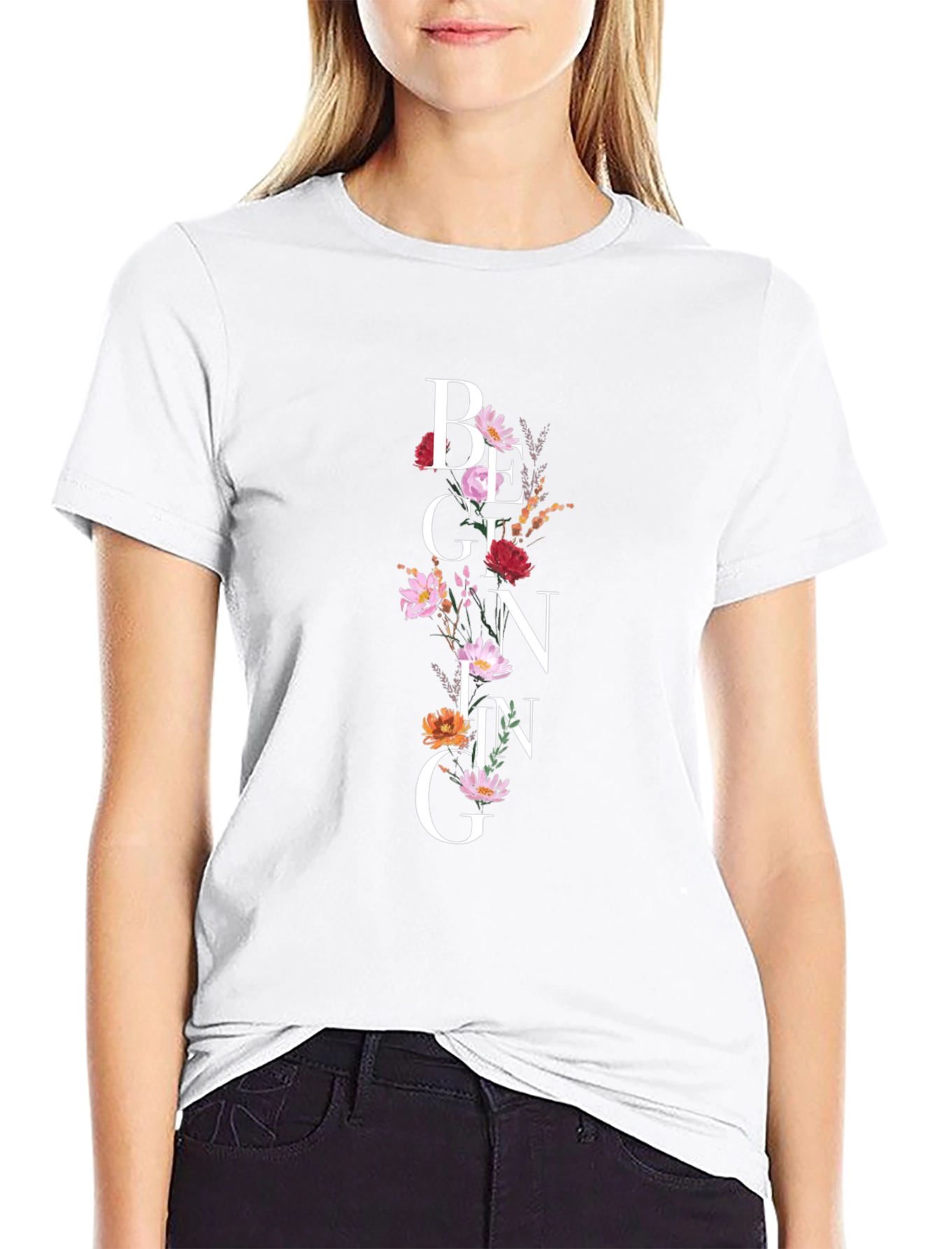 Floral Beginning Graphic Black T-Shirt