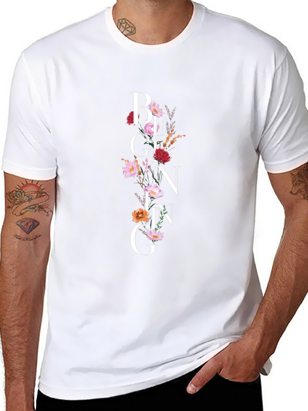 Floral Beginning Graphic Black T-Shirt