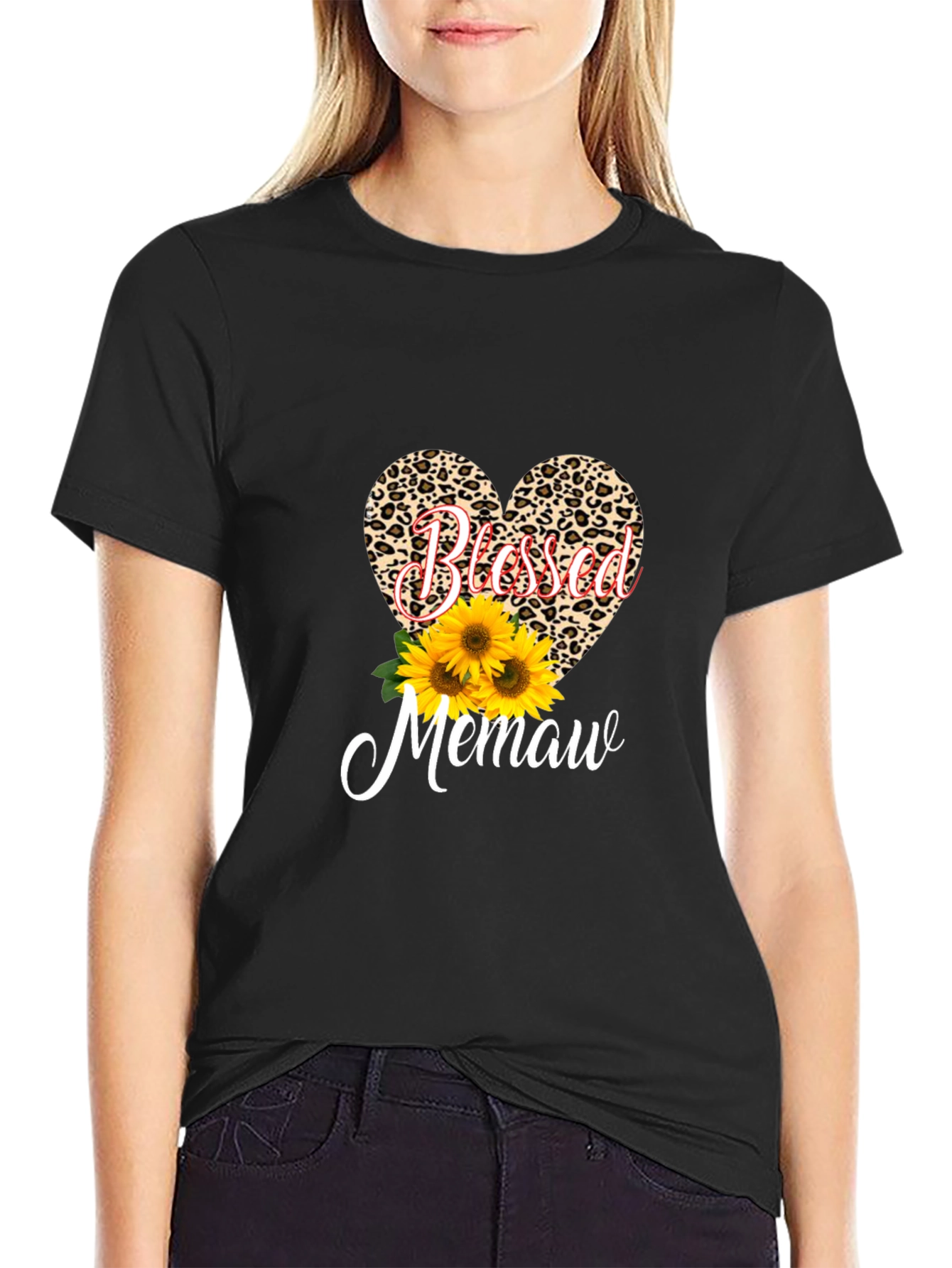 Blessed Memaw Leopard Heart T-Shirt