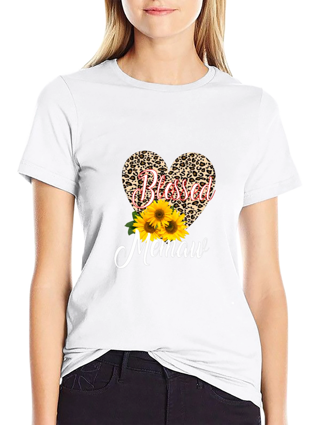 Blessed Memaw Leopard Heart T-Shirt